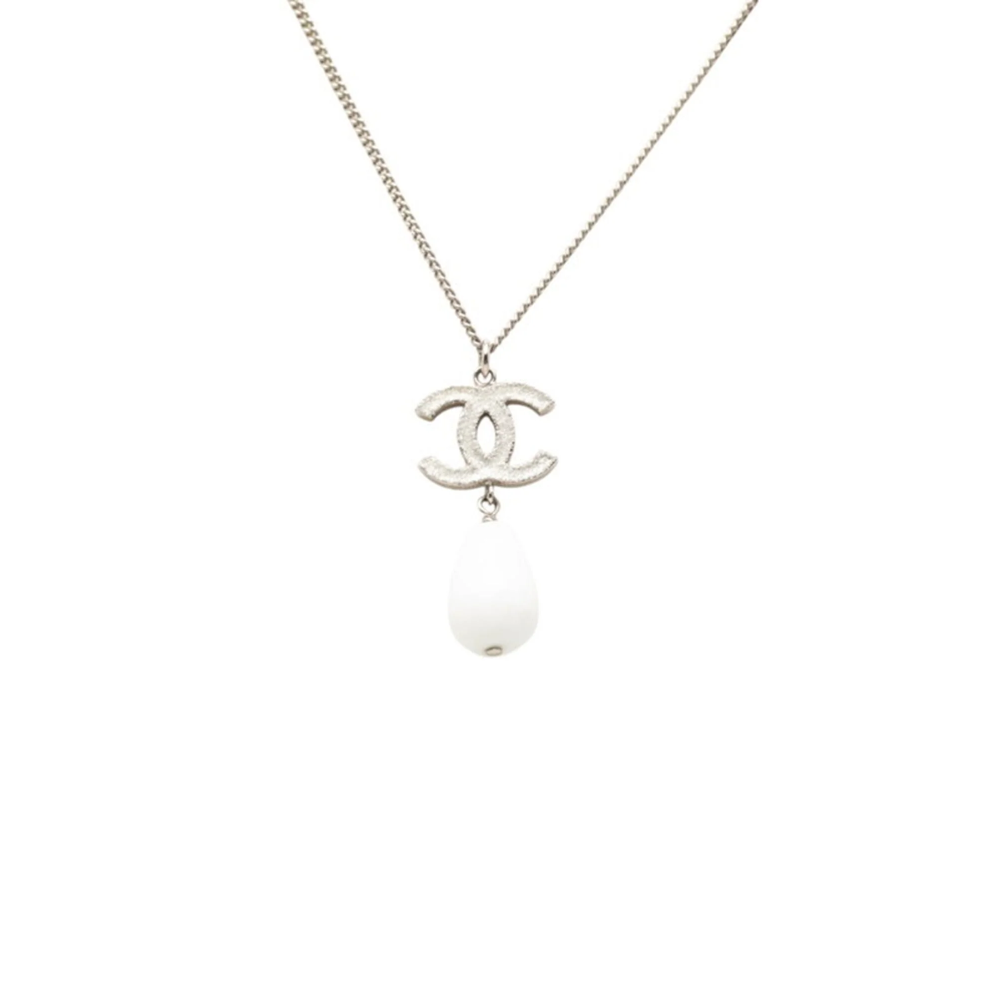 CC Logo Pendant Necklace Silver-Tone Metal