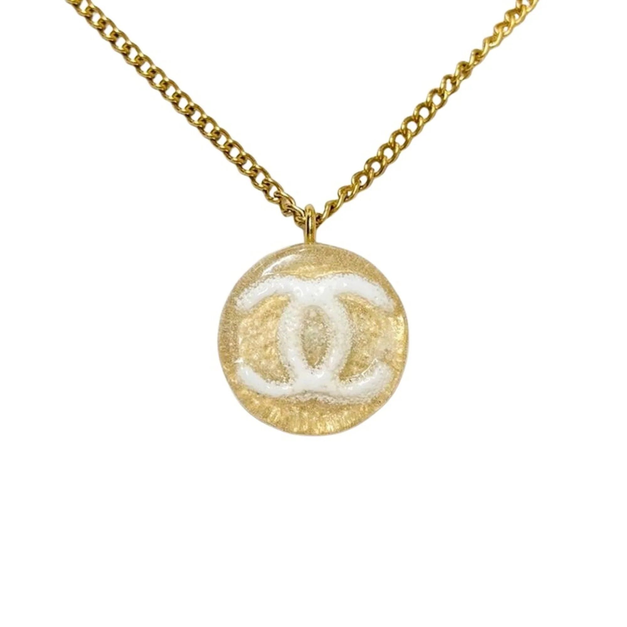 CC Logo Round Pendant Necklace Gold-Tone Metal