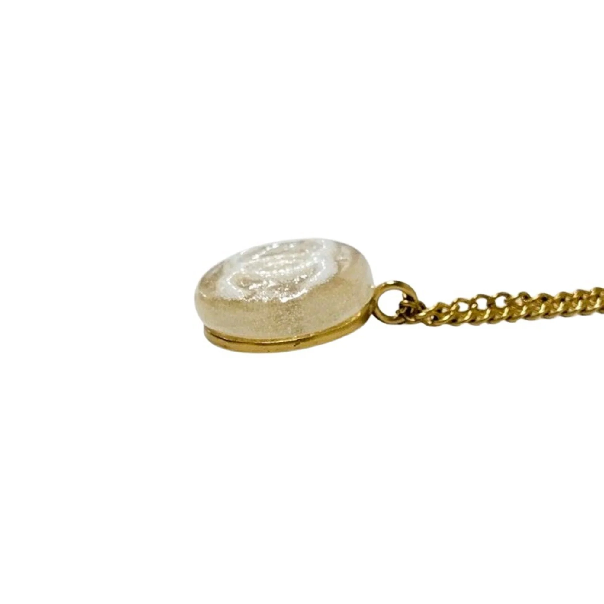 CC Logo Round Pendant Necklace Gold-Tone Metal - Image 3