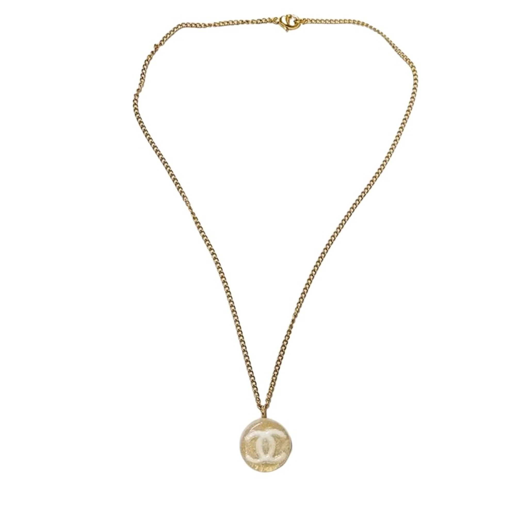 CC Logo Round Pendant Necklace Gold-Tone Metal - Image 4