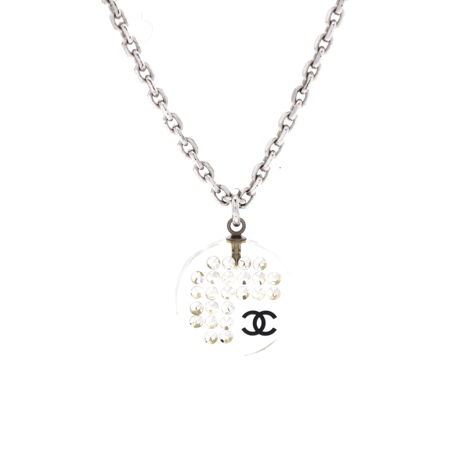 Coco Mark Circle Pendant Necklace Metal with Resin and Crystals