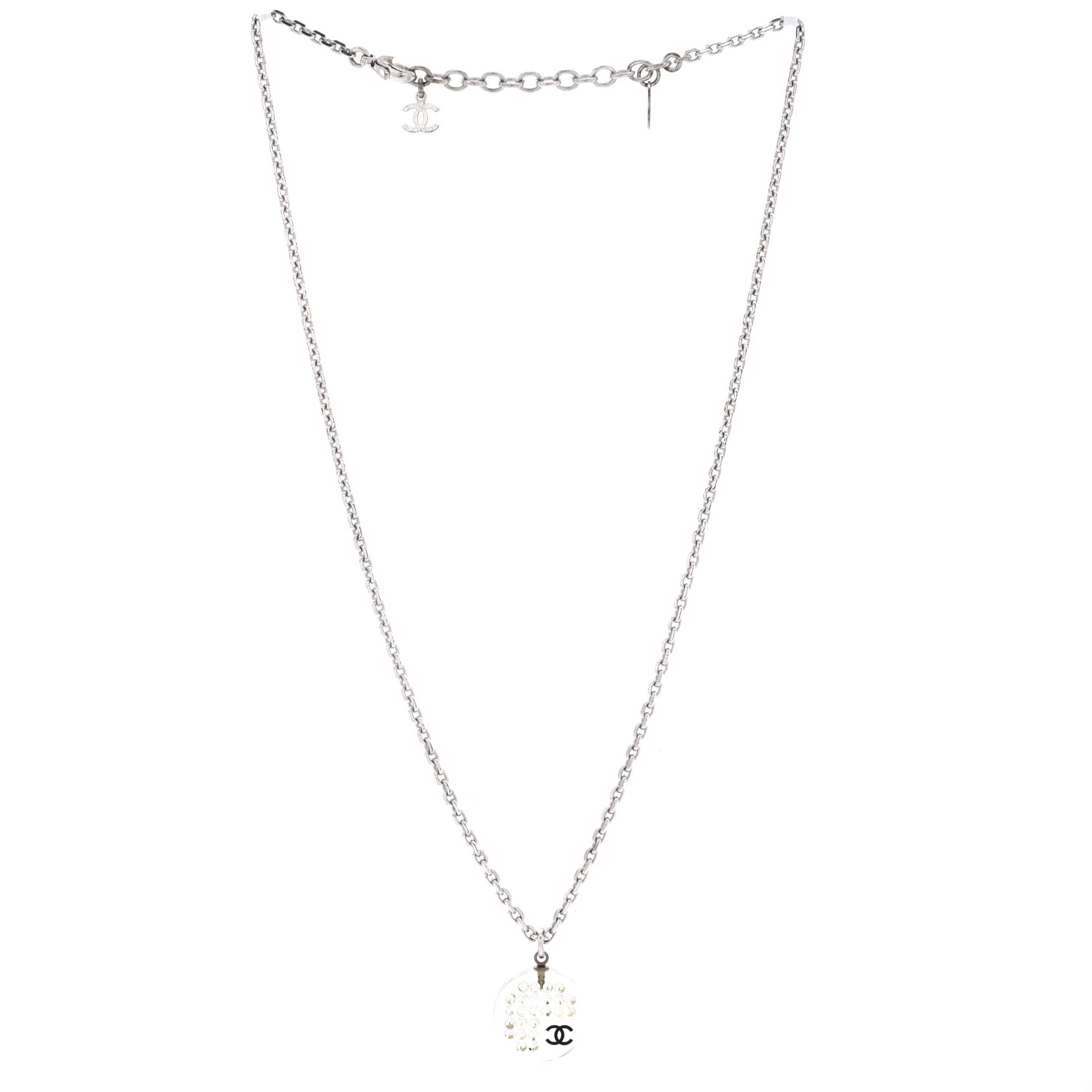 Coco Mark Circle Pendant Necklace Metal with Resin and Crystals - Image 2
