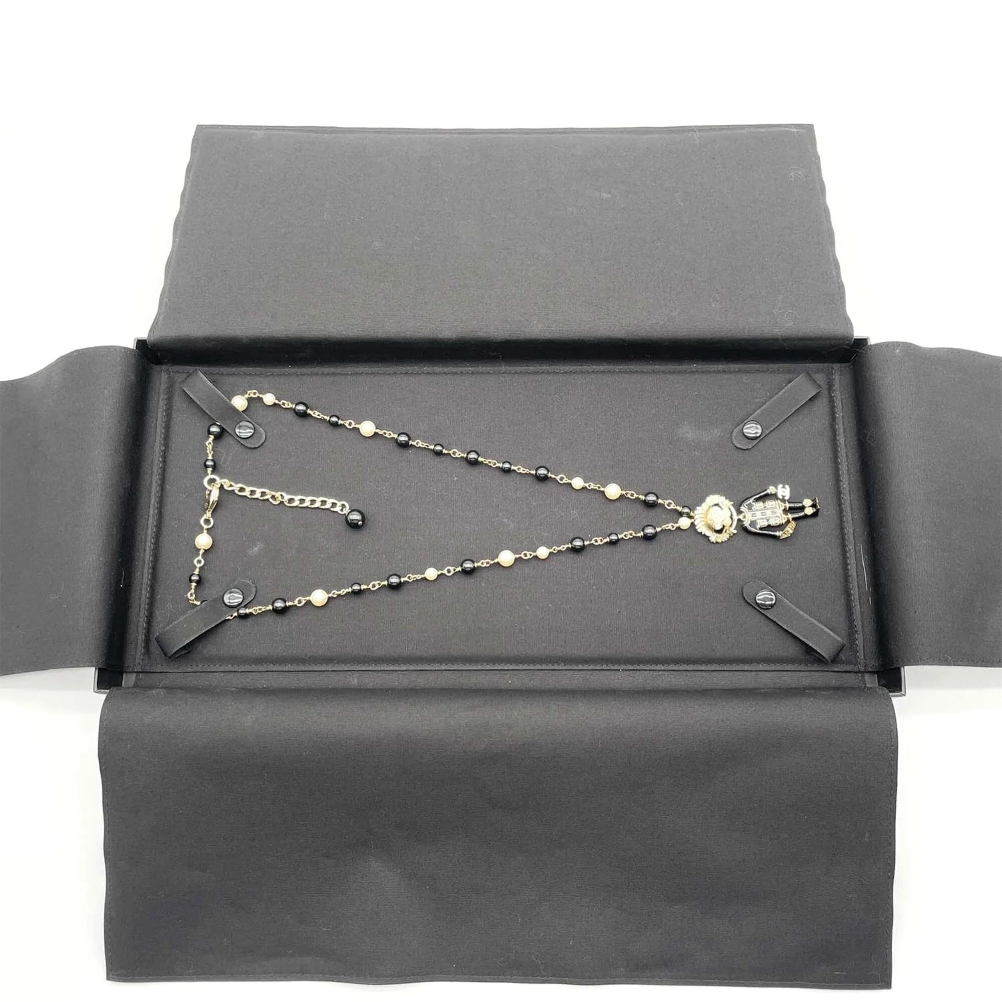 Lion Swing Pearl Long Pendant Necklace Metal Black - Image 8
