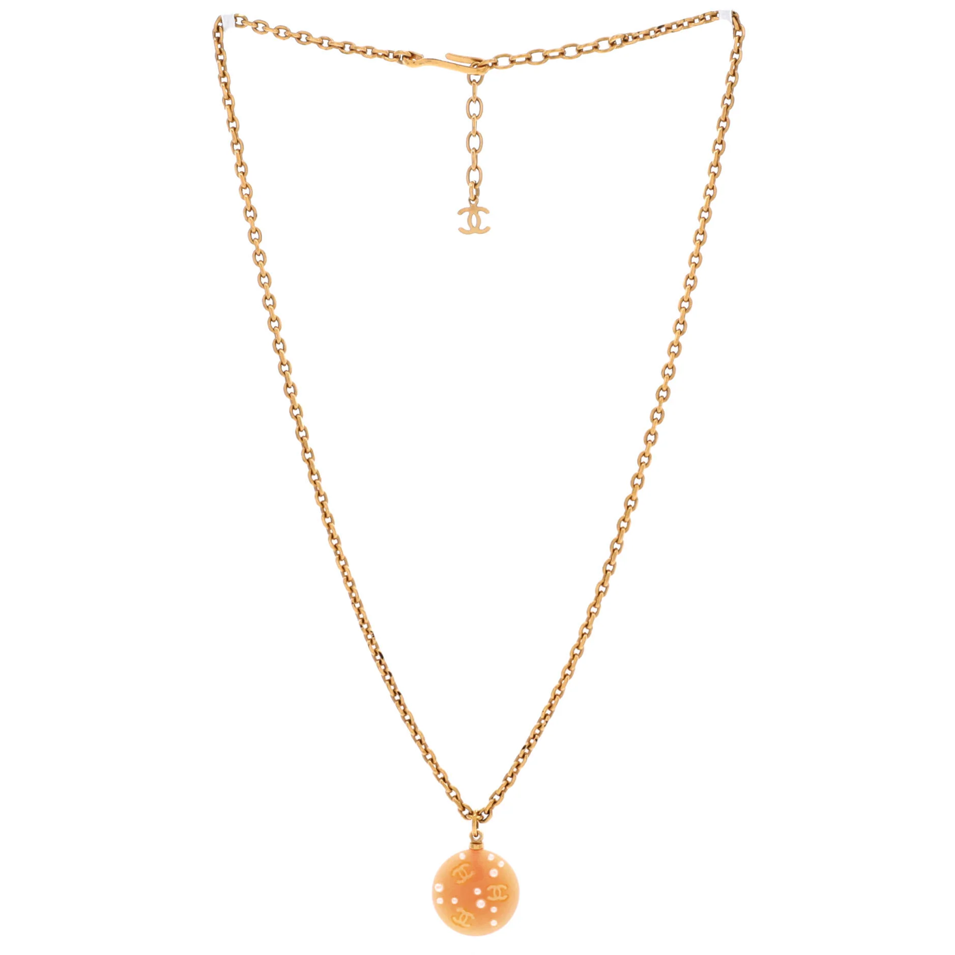 Multiple CC Round Pendant Necklace Metal with Resin and Faux Pearls - Image 2