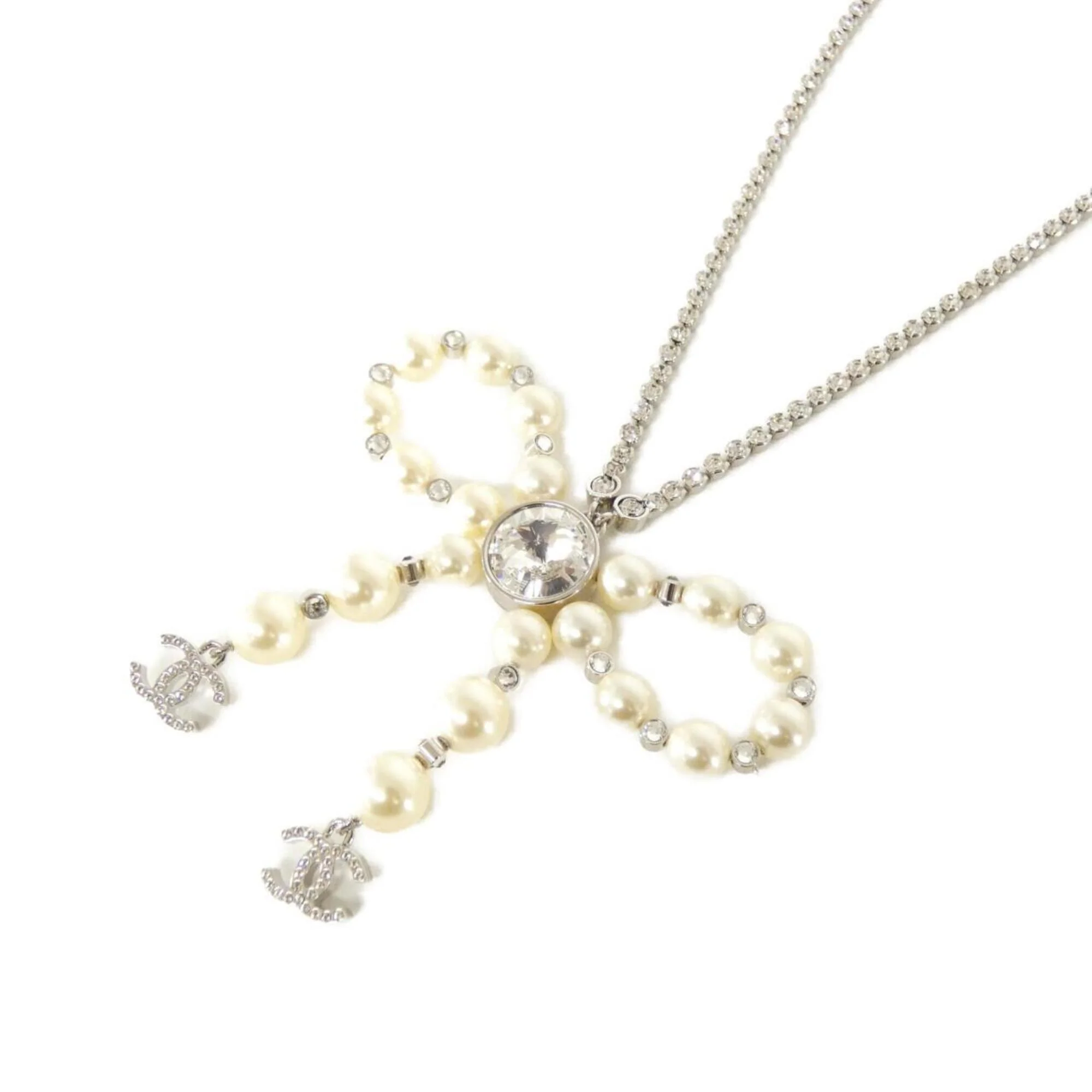 Pendant Necklace Artificial Pearl Silver White