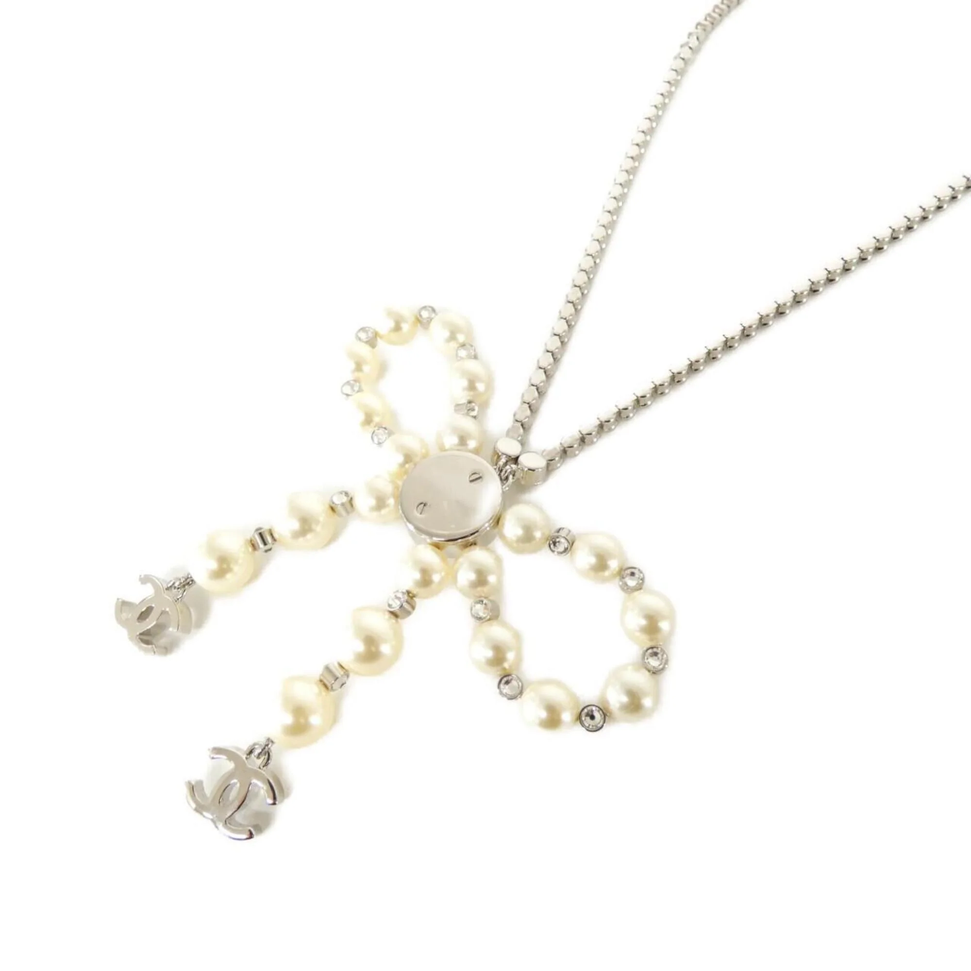 Pendant Necklace Artificial Pearl Silver White - Image 3