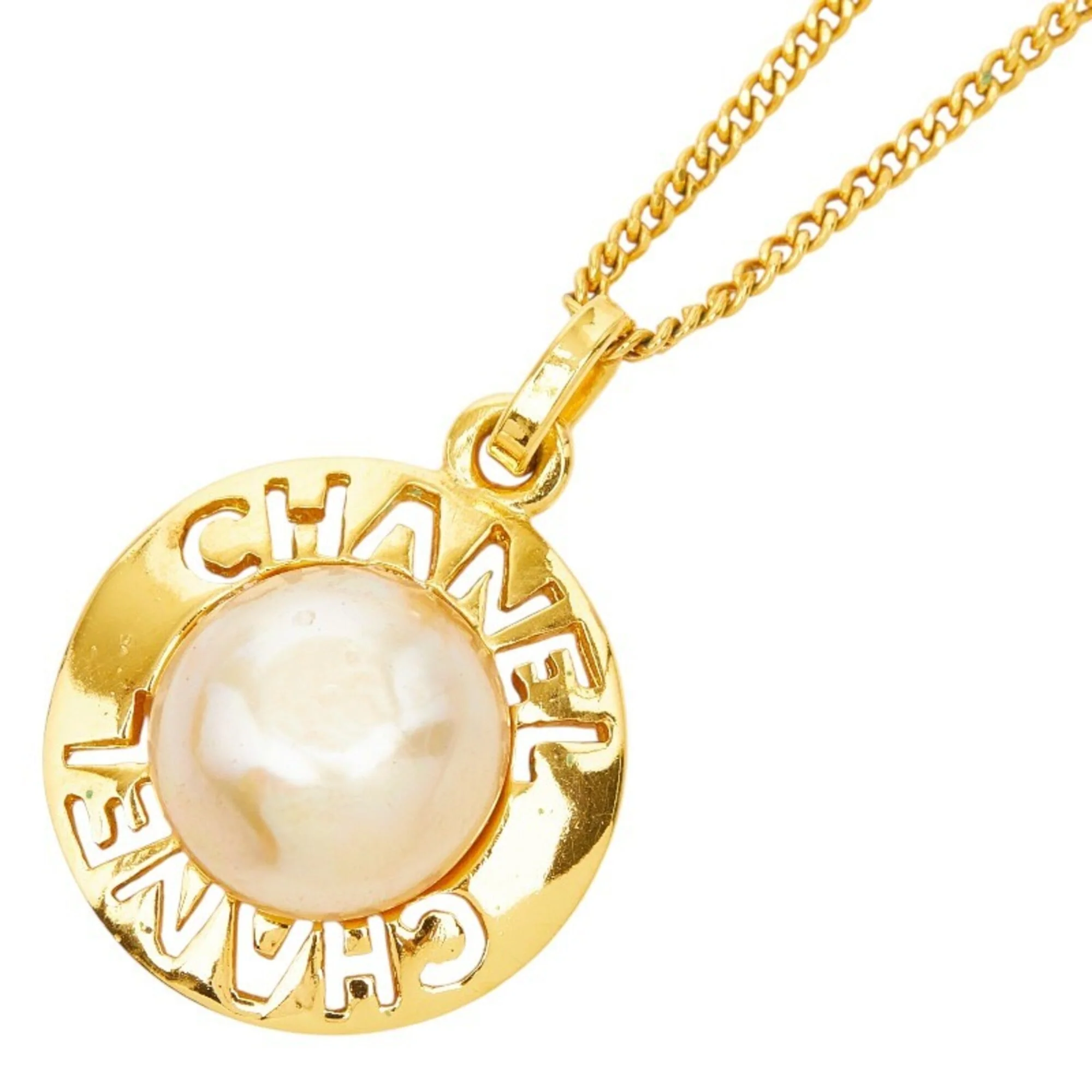 Pendant Necklace Metal With Faux Pearl