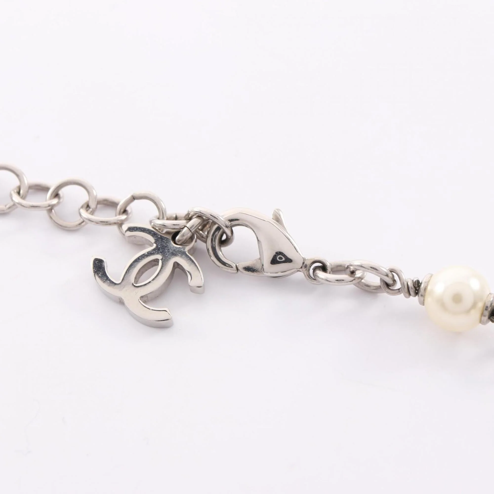 Pendant Necklace Stainless Steel and Artificial Pearl and Rhinestone - Image 4