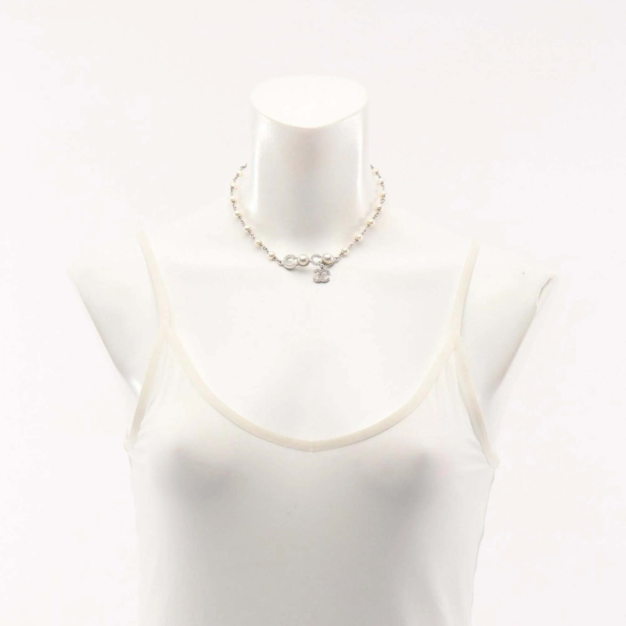 Pendant Necklace Stainless Steel and Artificial Pearl and Rhinestone - Image 6