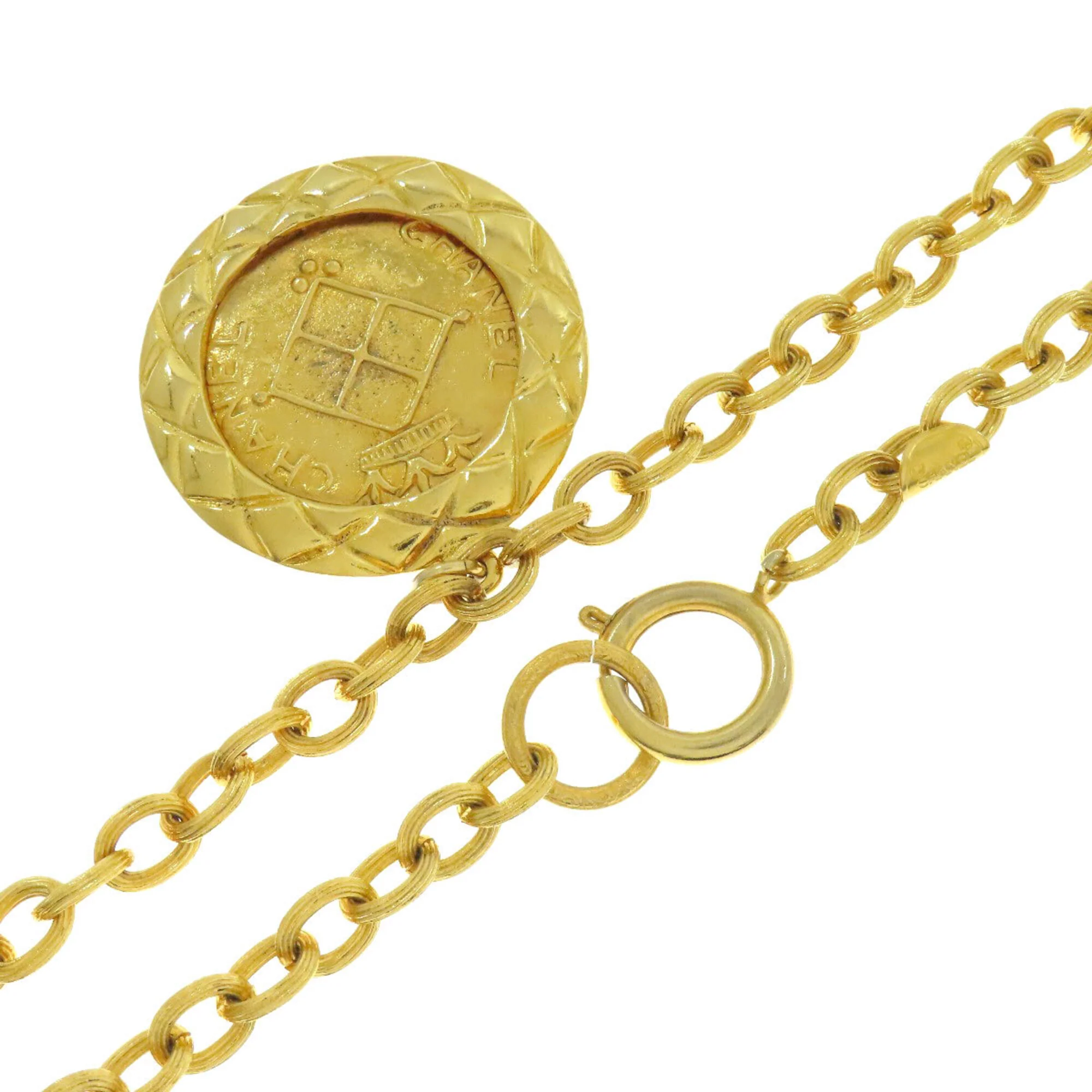 Relief Matelasse Frame Round Reversible Pendant Necklace Gold - Image 2
