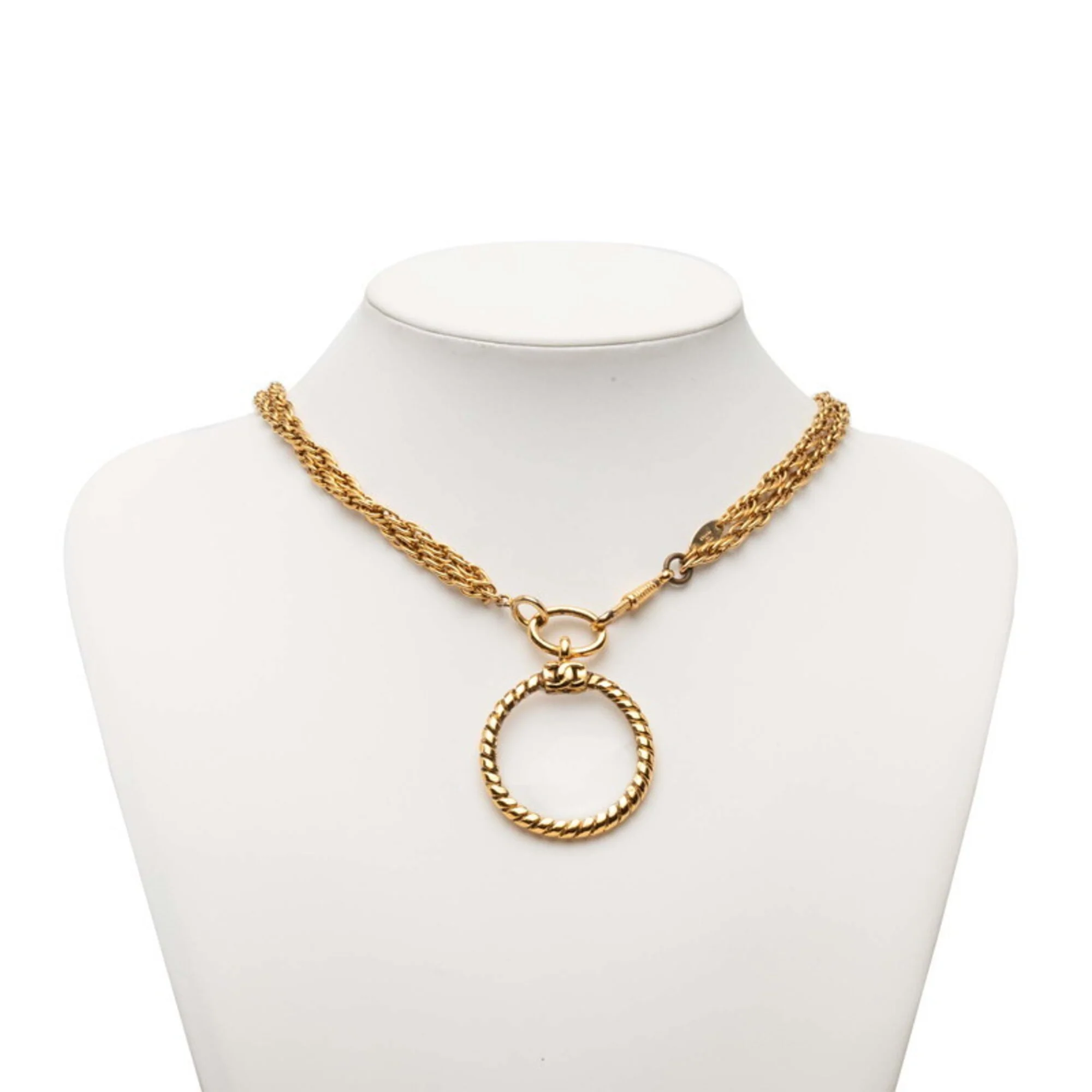 Vintage Magnifying Glass Pendant Necklace Metal Double Strand - Image 7