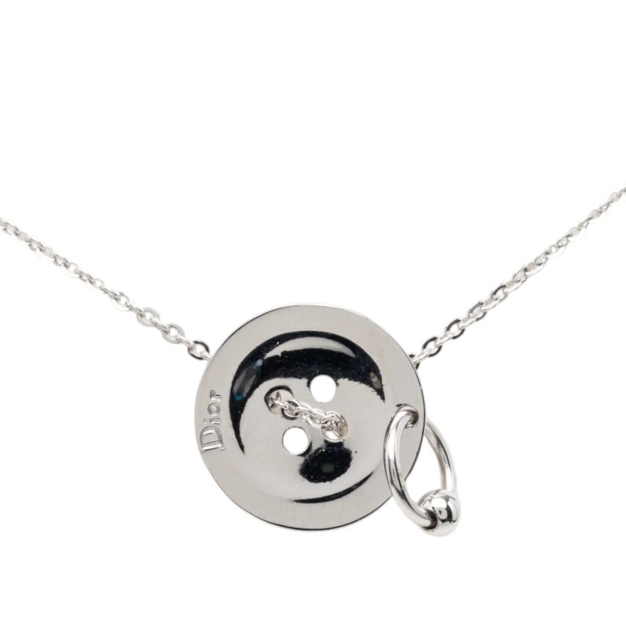 Button Motif Pendant Necklace Silver Metal - Image 2