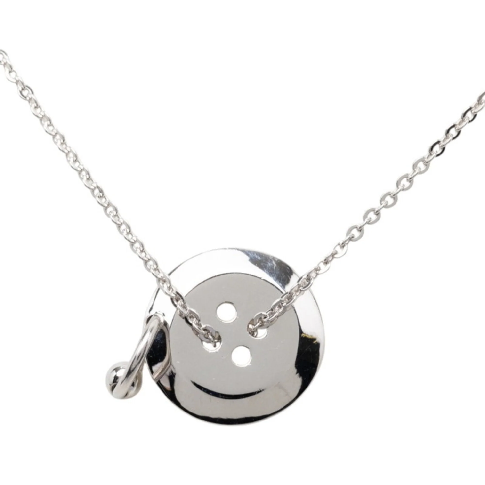 Button Motif Pendant Necklace Silver Metal - Image 3