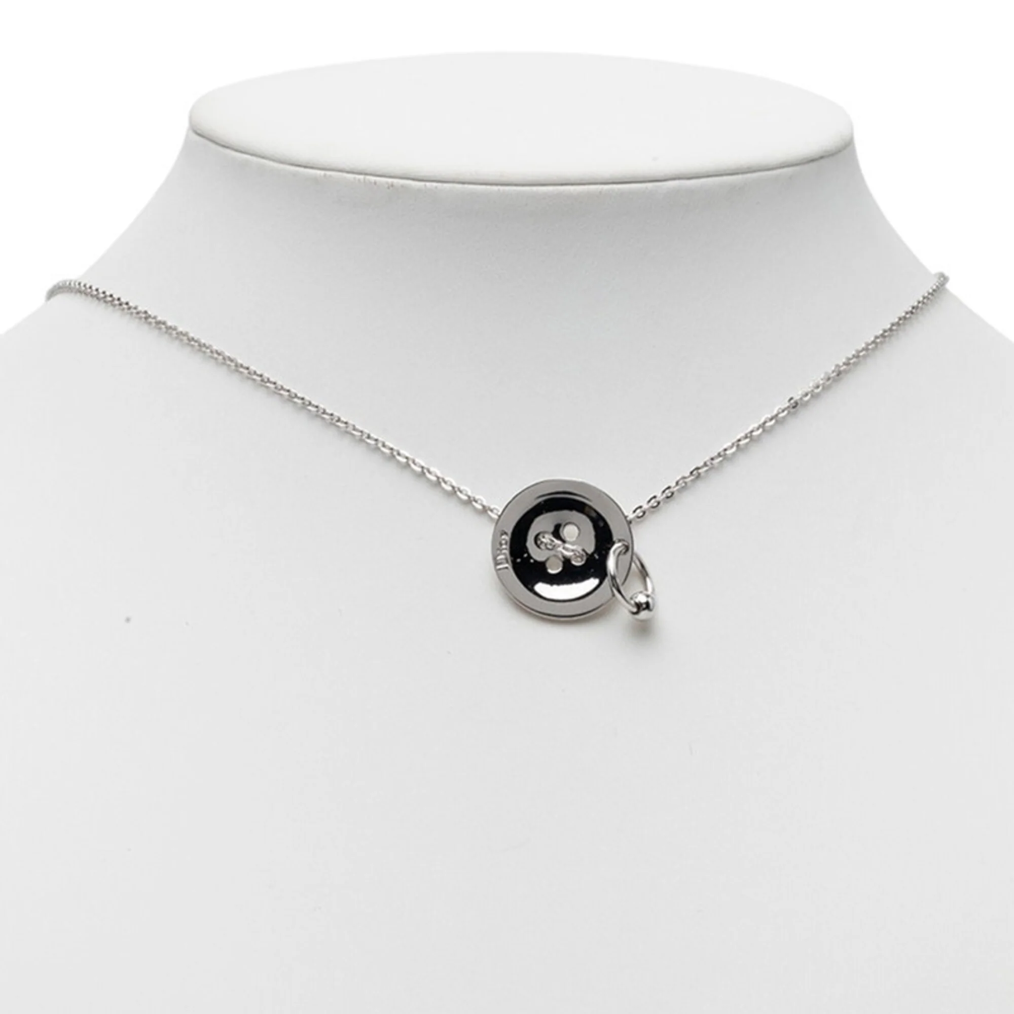 Button Motif Pendant Necklace Silver Metal - Image 7