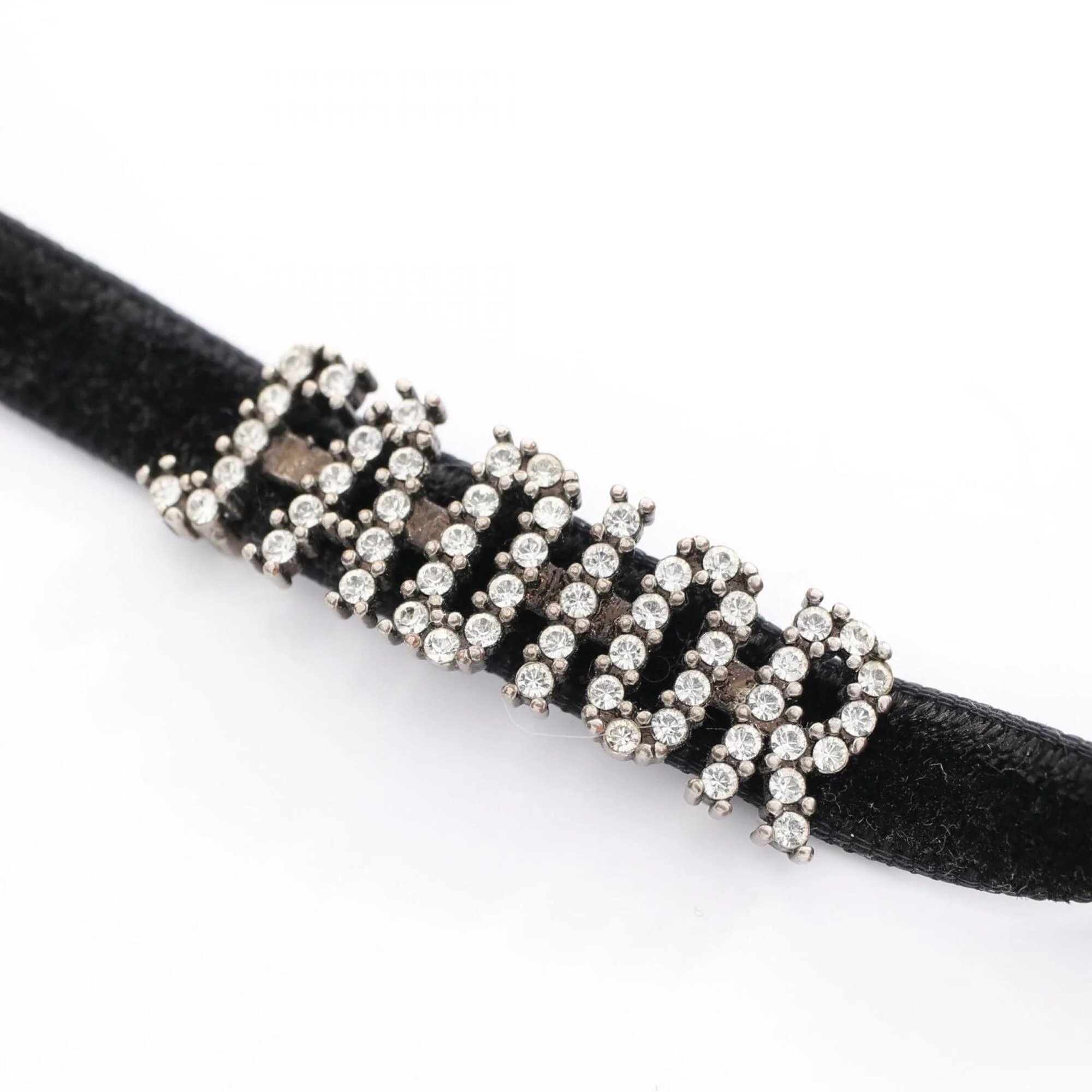 Choker Necklace Leather and Rhinestone and Stainless Steel - Image 2