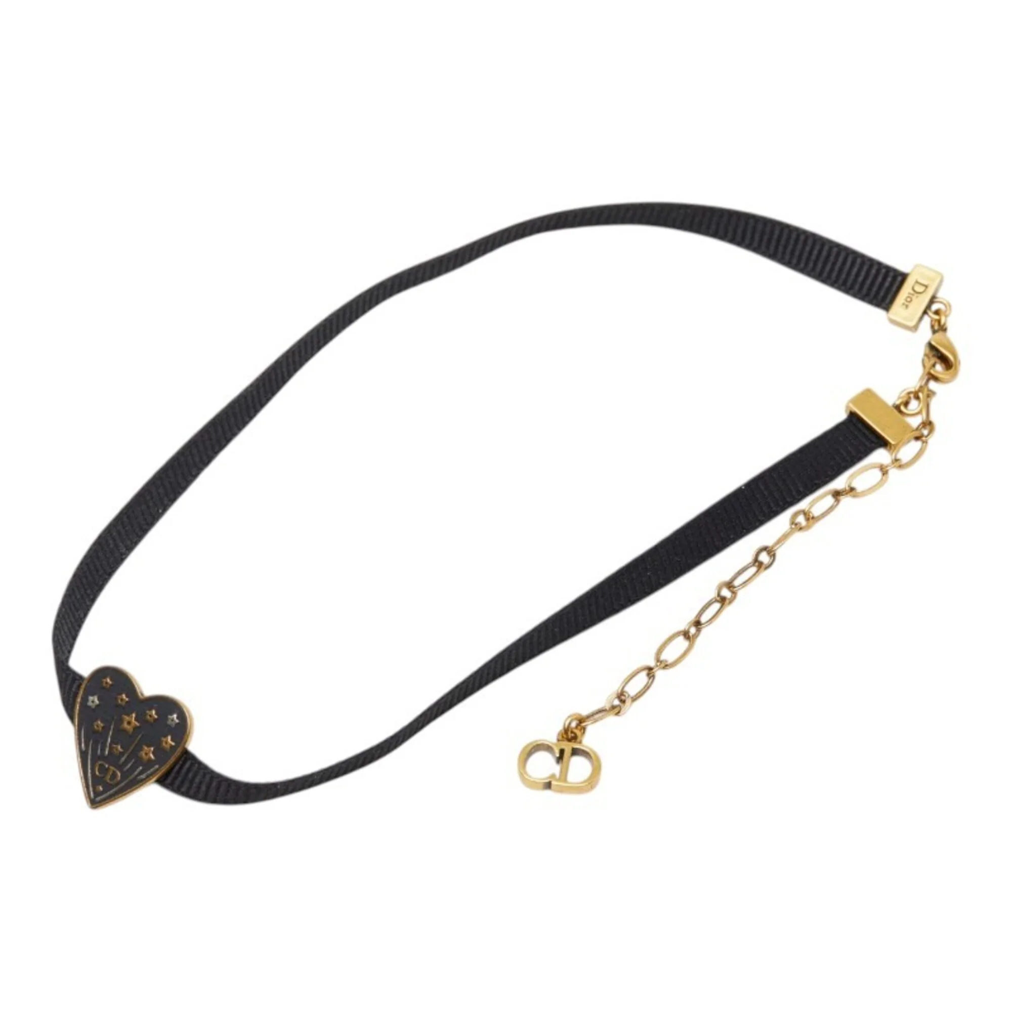 Heart Grosgrain Ribbon Necklace Metal Black and Gold - Image 2