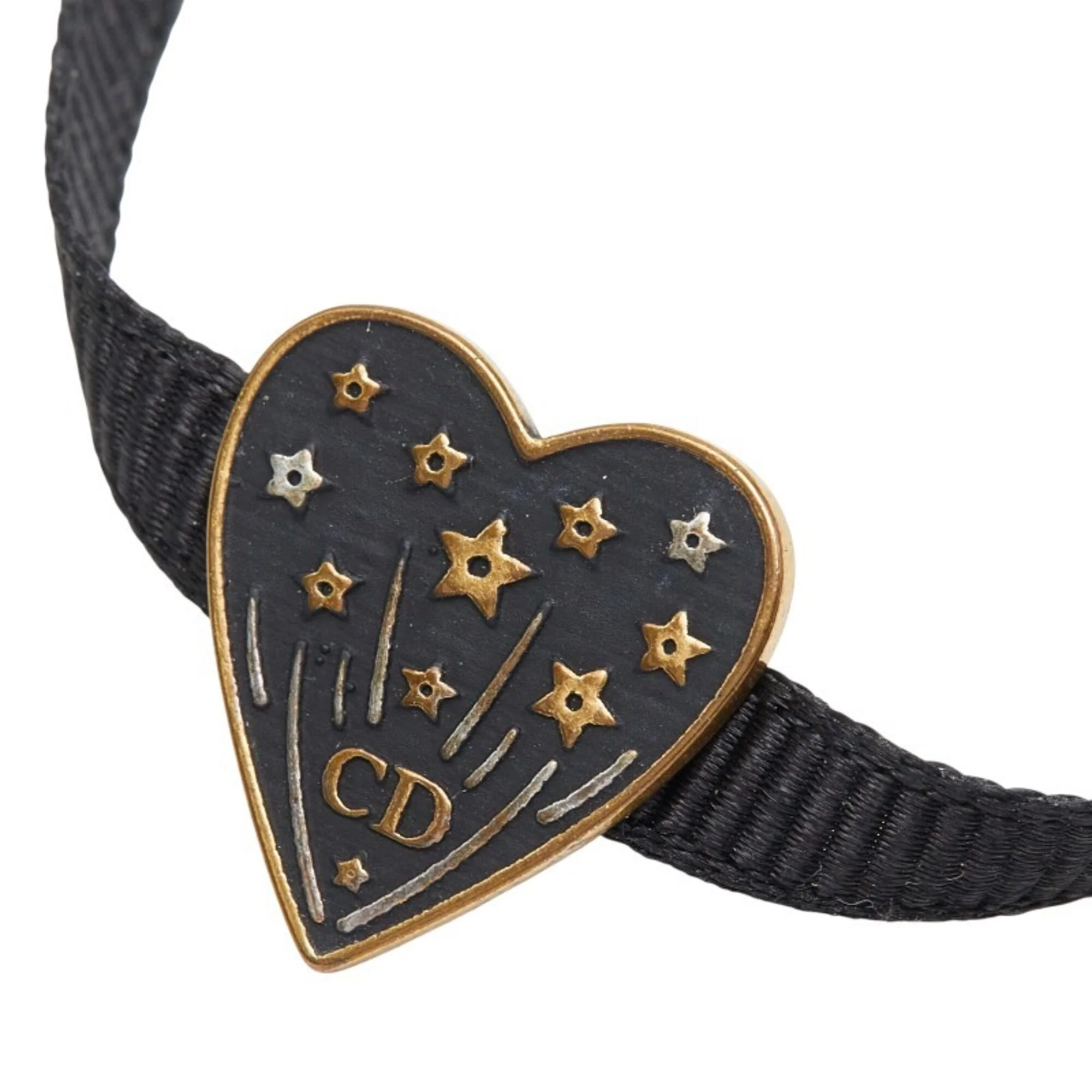 Heart Grosgrain Ribbon Necklace Metal Black and Gold - Image 3
