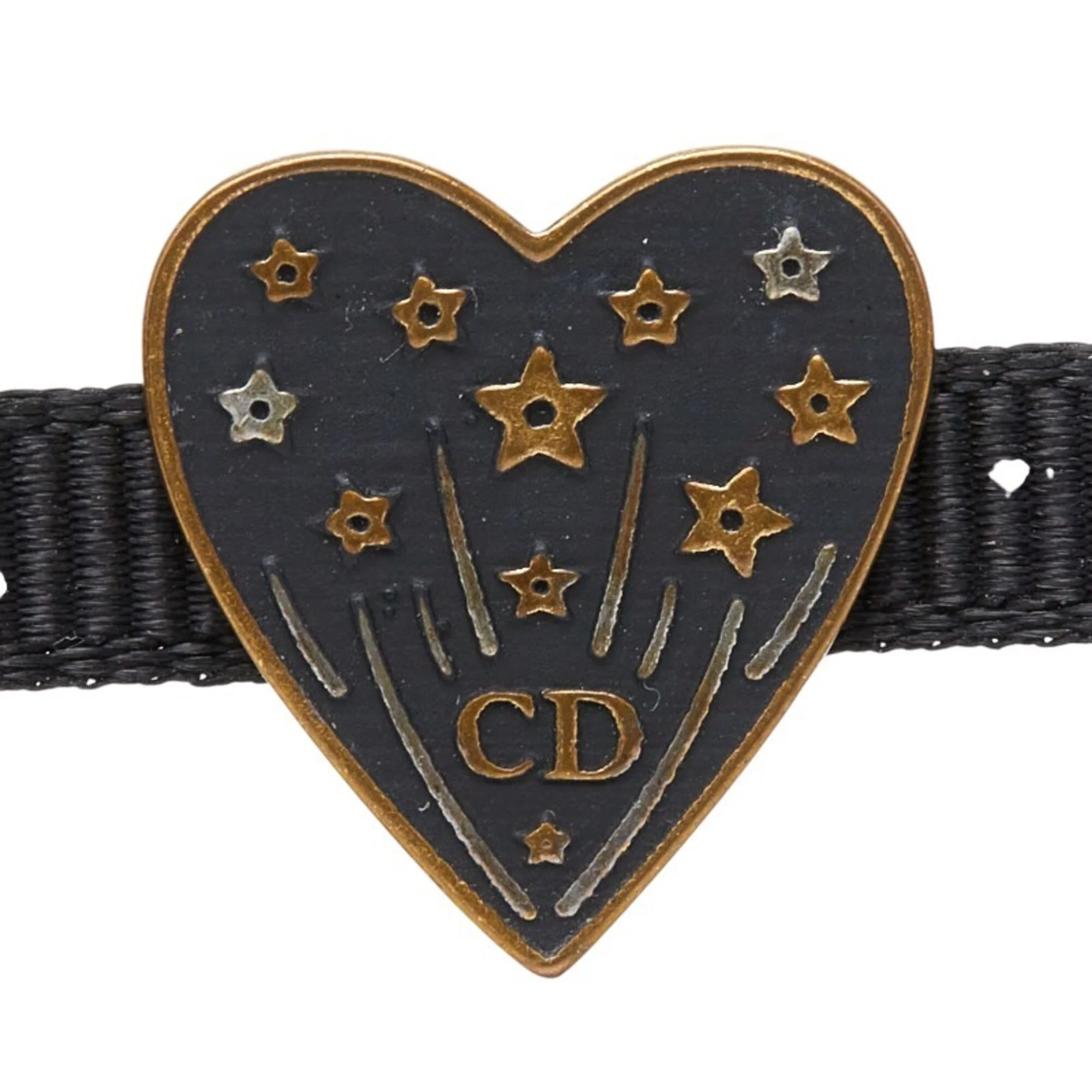 Heart Grosgrain Ribbon Necklace Metal Black and Gold - Image 4