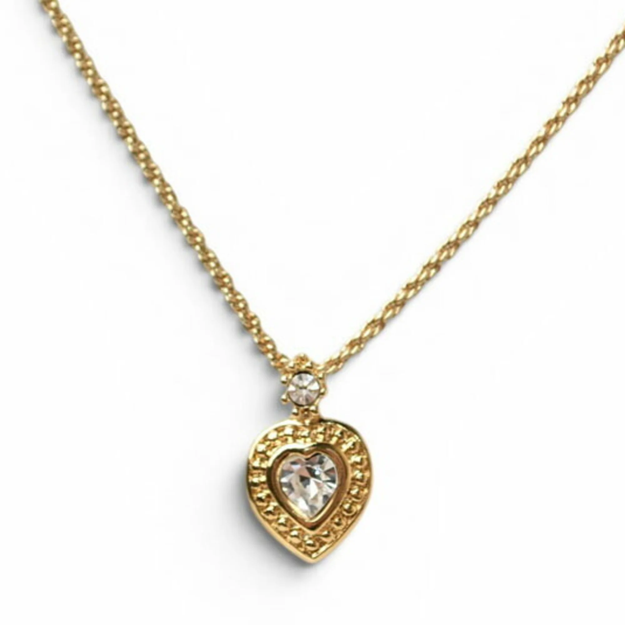 Heart Motif Pendant Necklace Gold and Rhinestone - Image 2