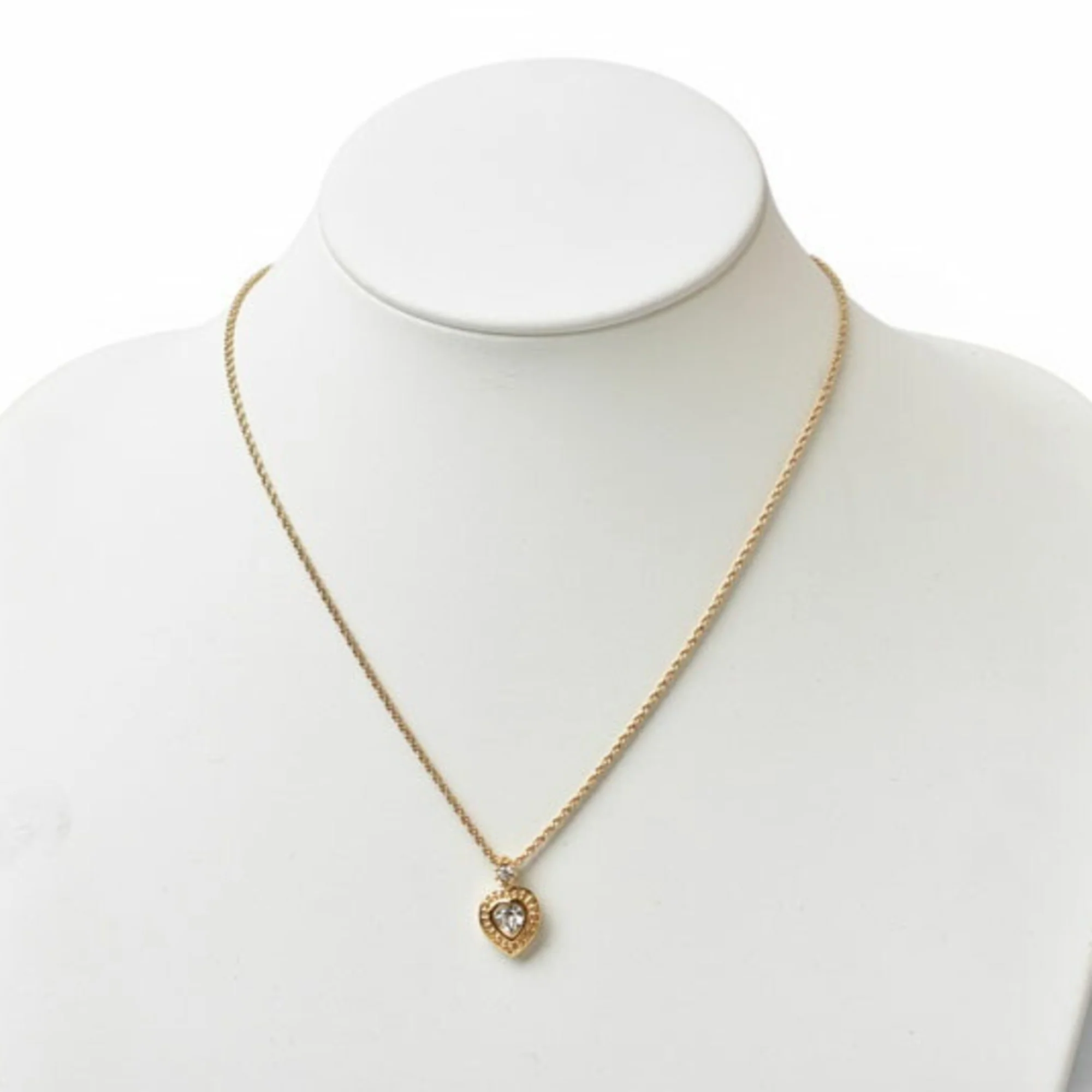 Heart Motif Pendant Necklace Gold and Rhinestone - Image 3