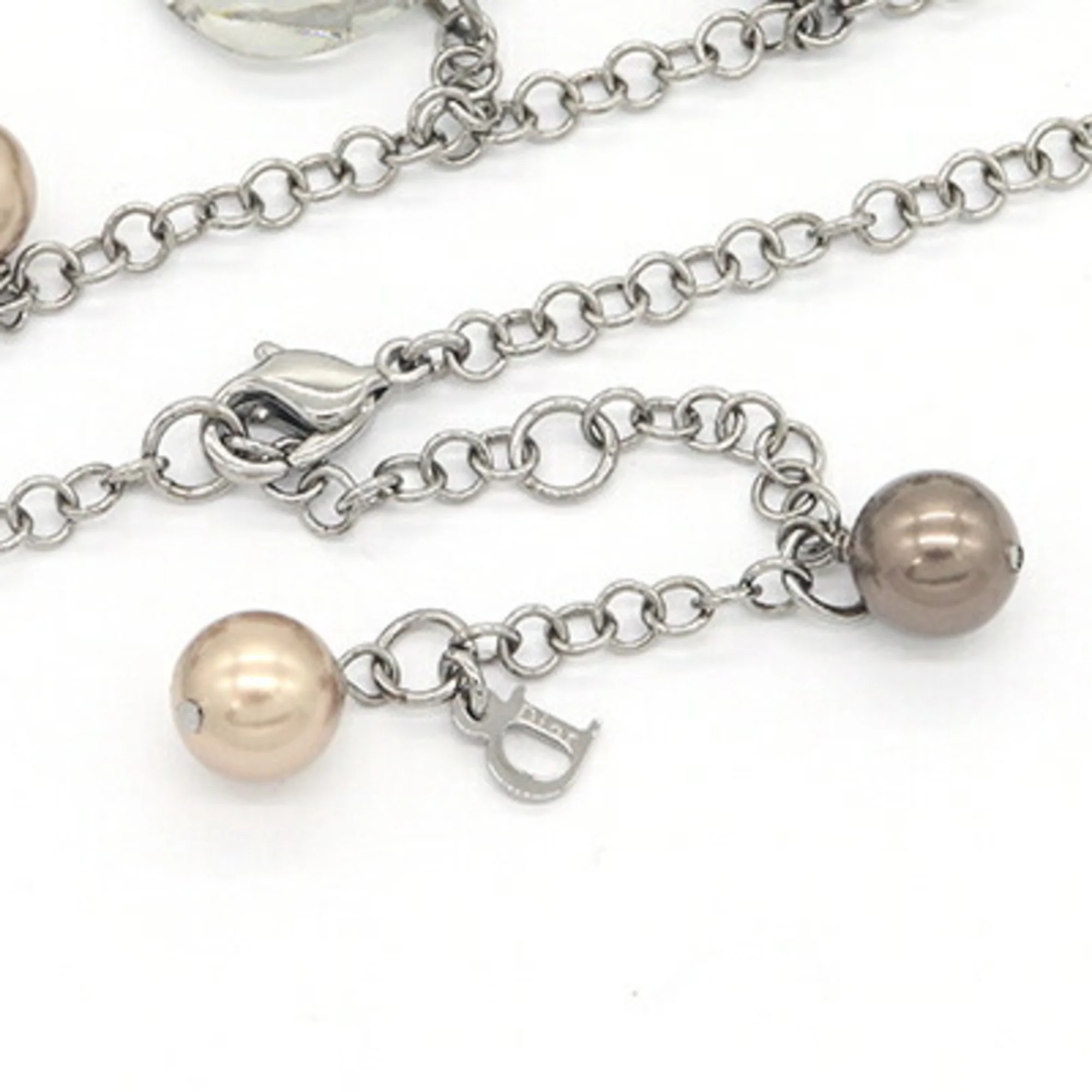 Pendant Necklace Faux Pearl and Metal with Clear and Brown - Image 3