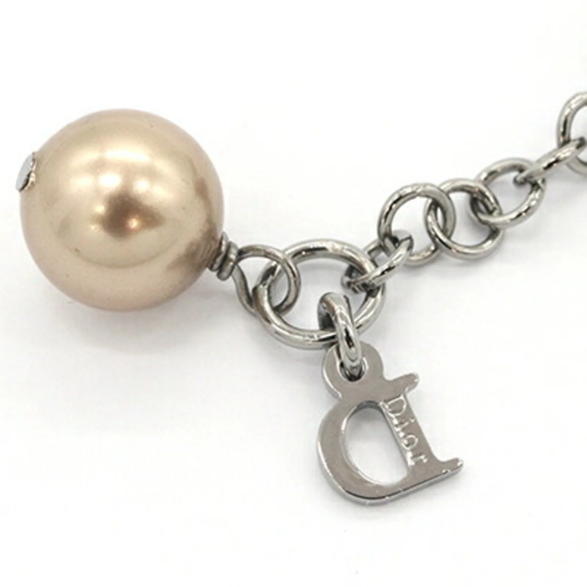 Pendant Necklace Faux Pearl and Metal with Clear and Brown - Image 4