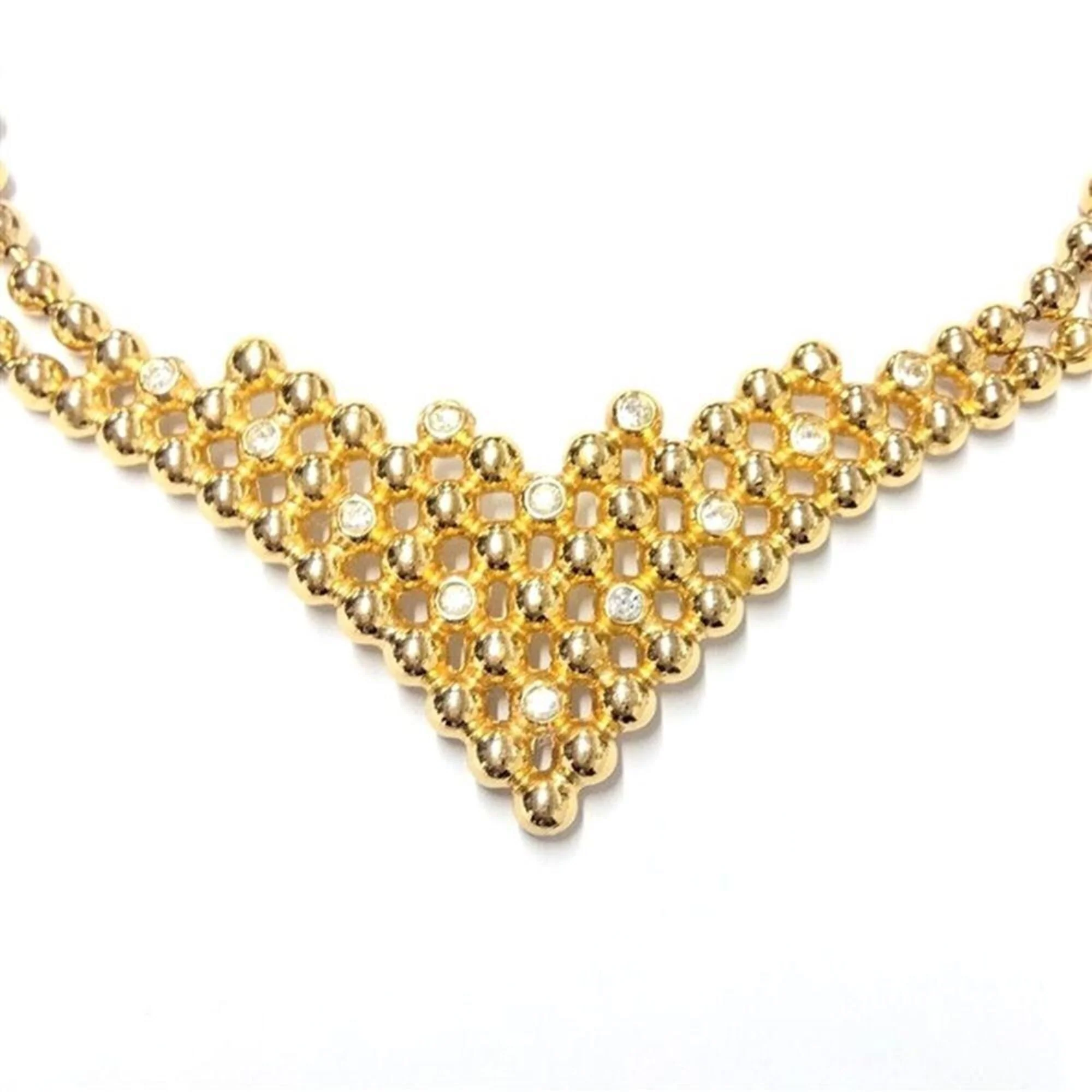 Pendant Necklace Gold Bib Design Choker with Rhinestone