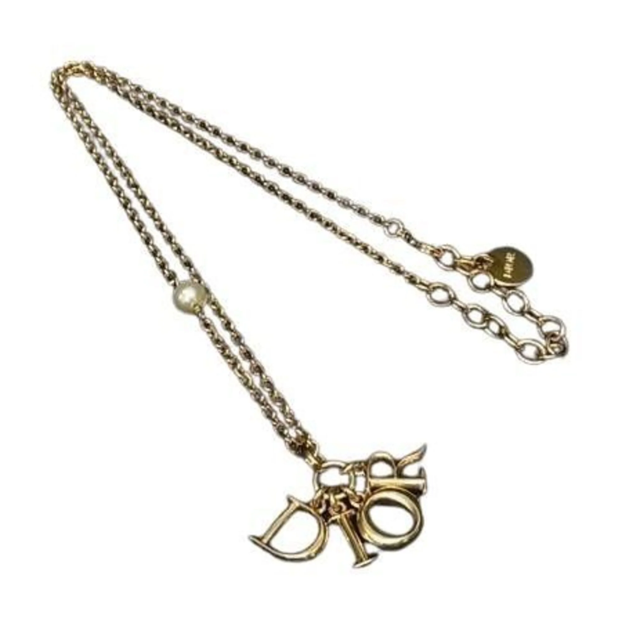 Pendant Necklace Gold Metal and Faux Pearl
