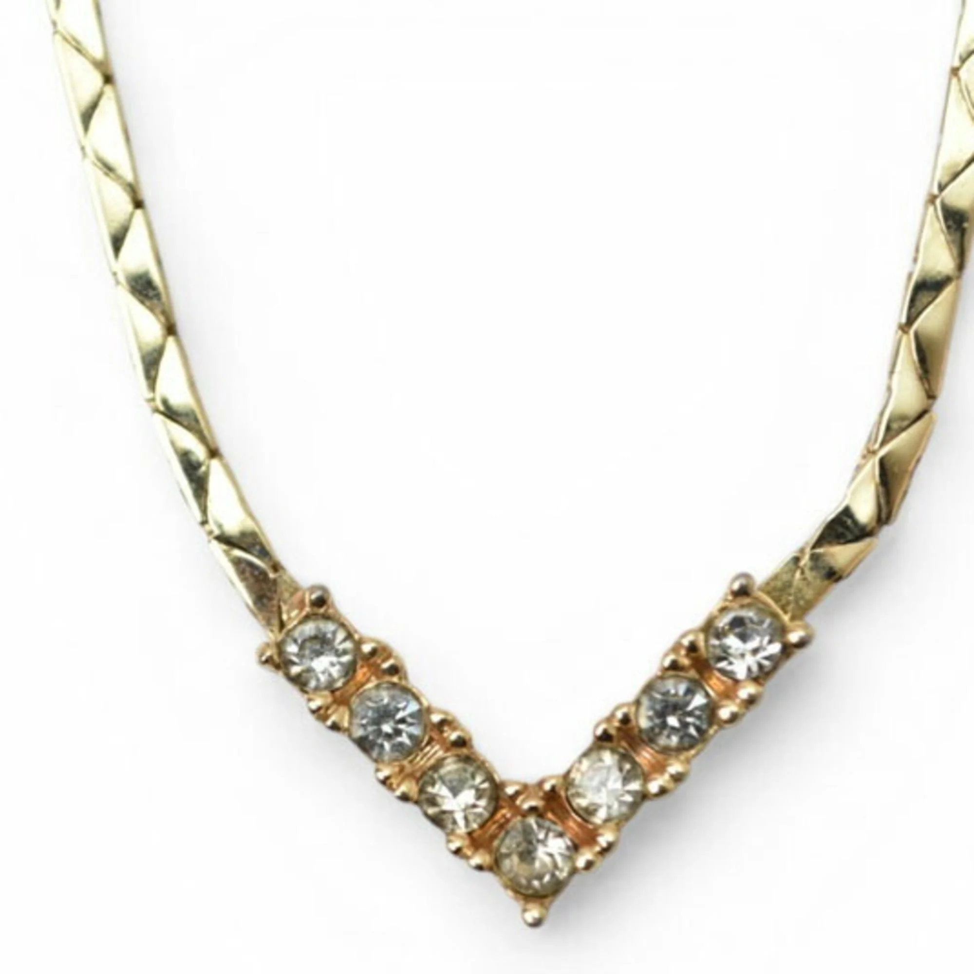 Pendant Necklace Gold V-Shaped With Rhinestone