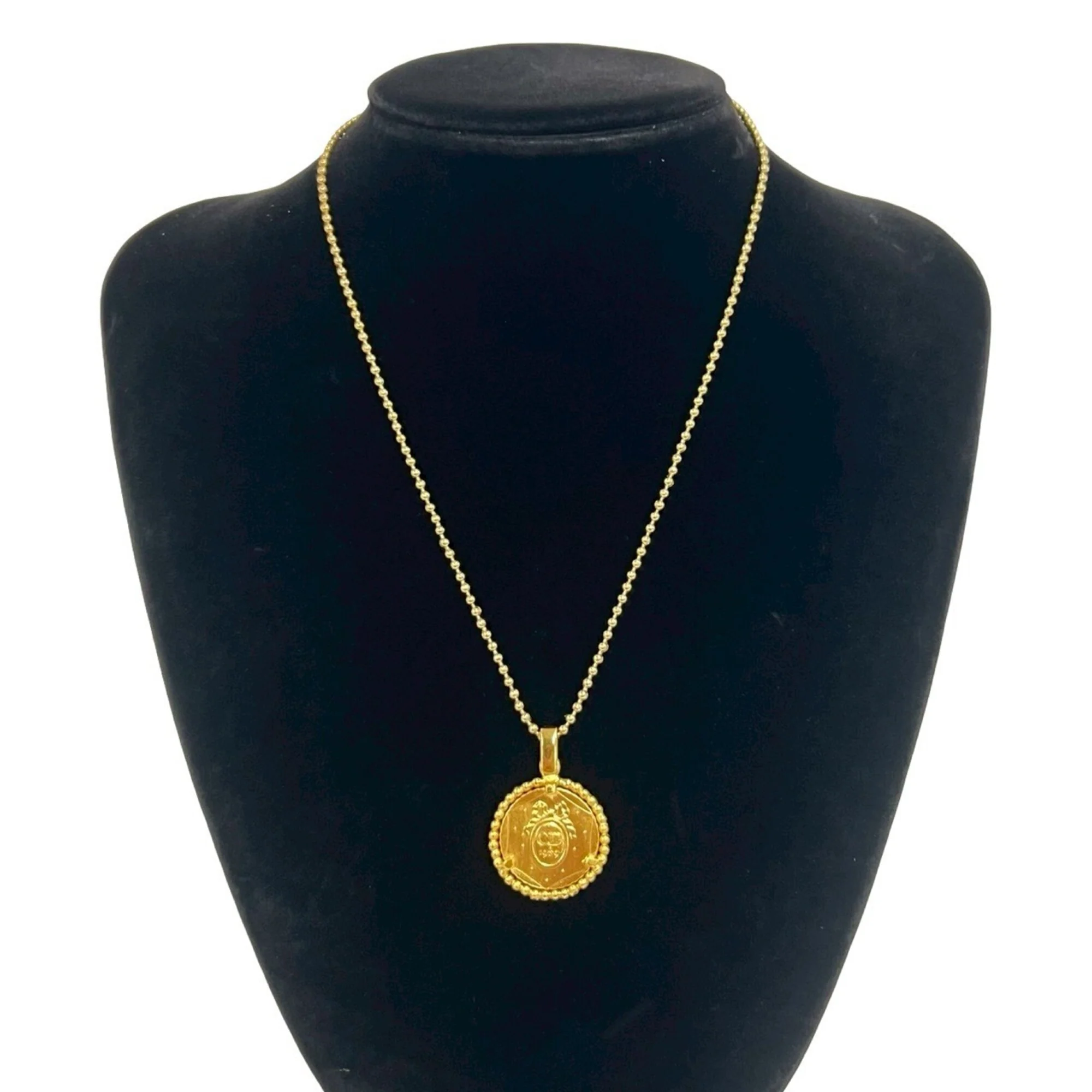 Vintage Coin Motif Pendant Necklace Gold - Image 2