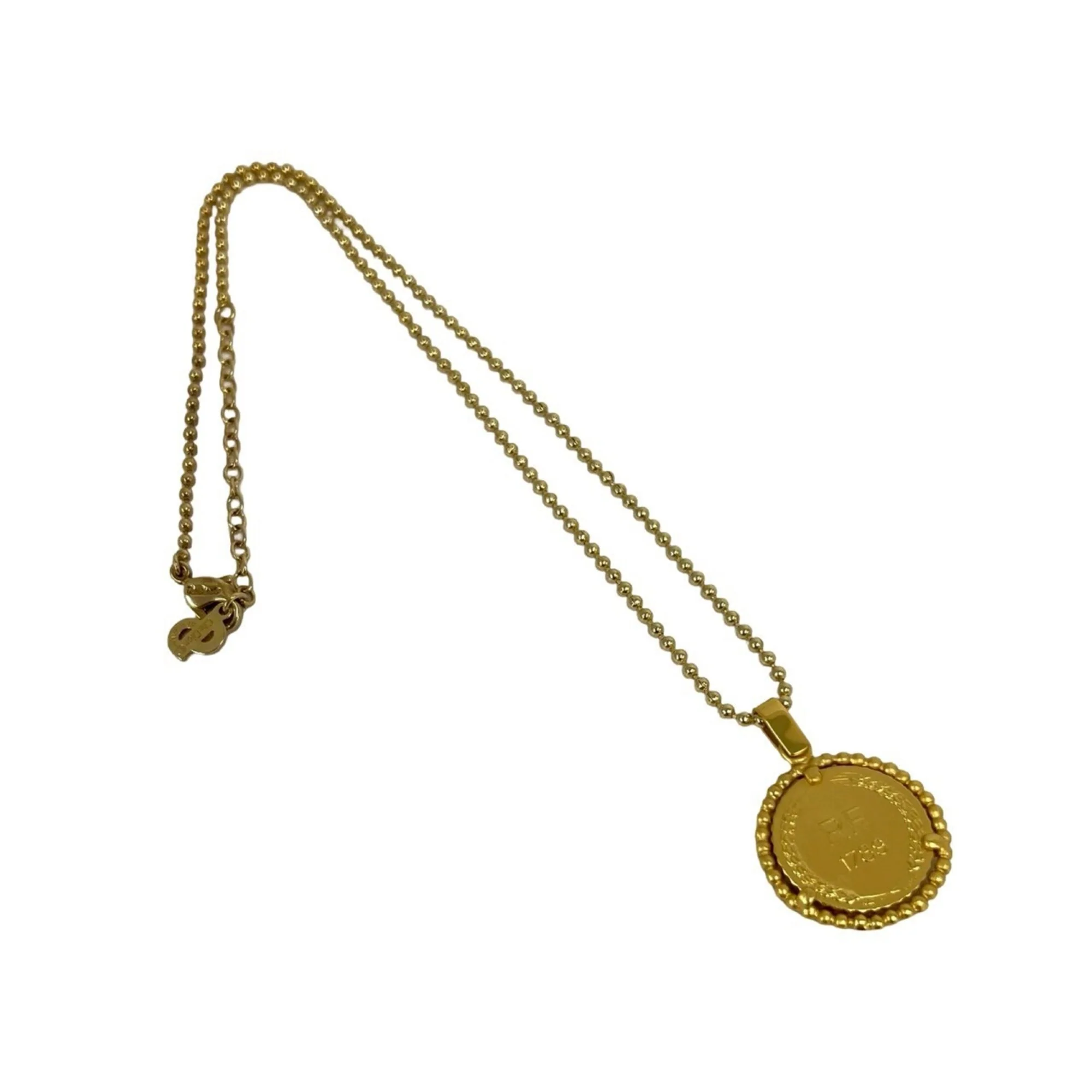 Vintage Coin Motif Pendant Necklace Gold - Image 6