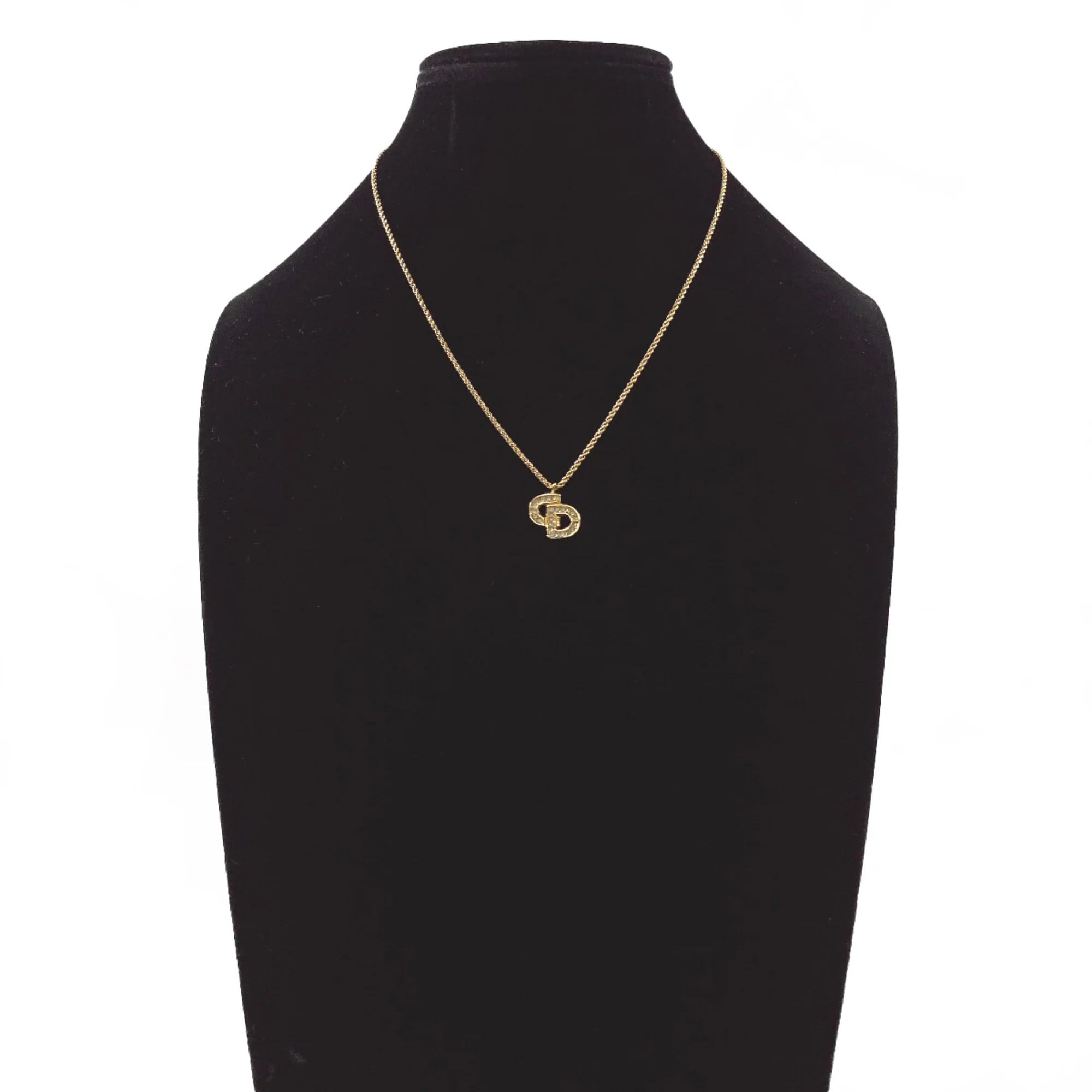 Vintage Pendant Necklace Metal and Rhinestone Gold - Image 6