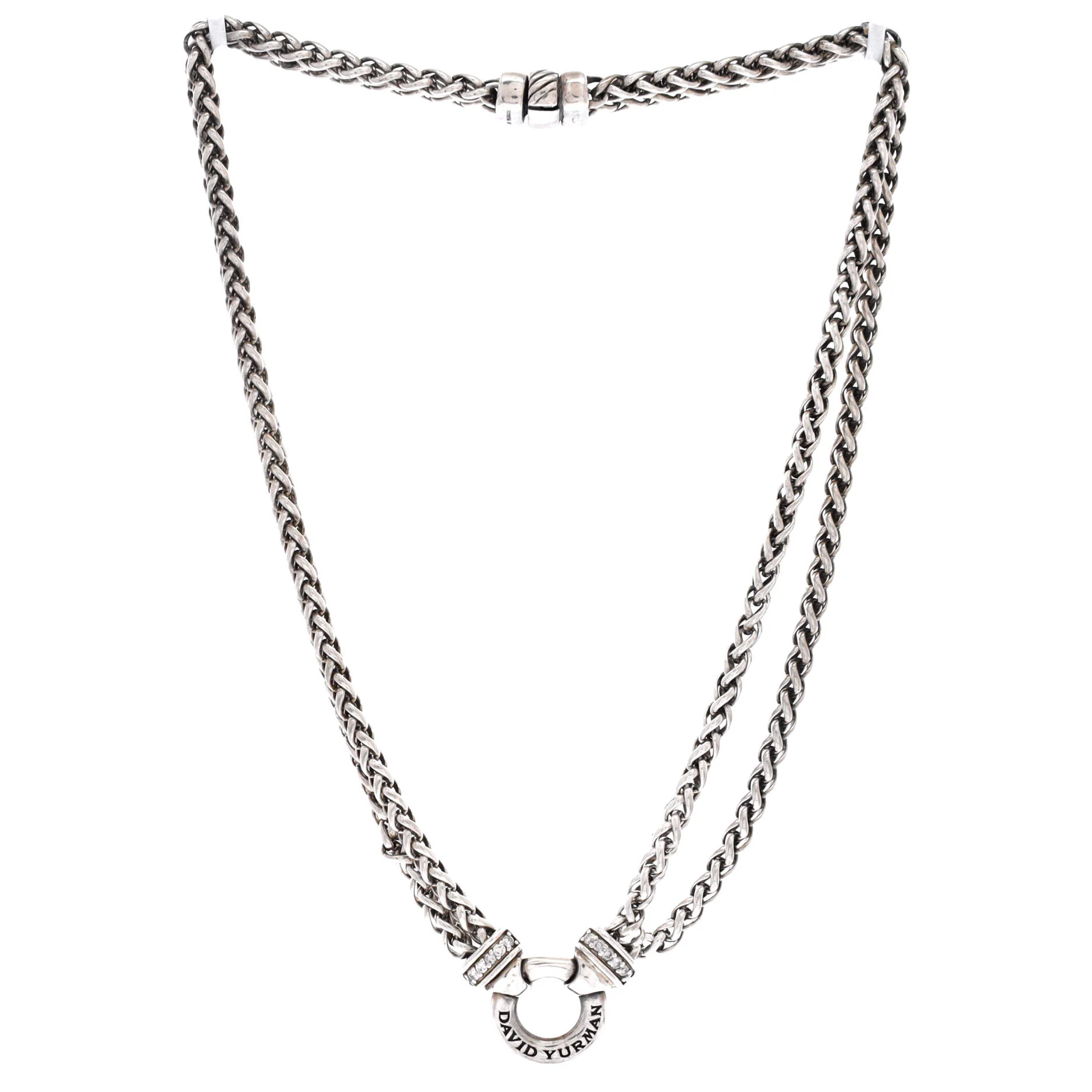 Double Wheat Chain Necklace Sterling Silver with Diamonds - Image 2