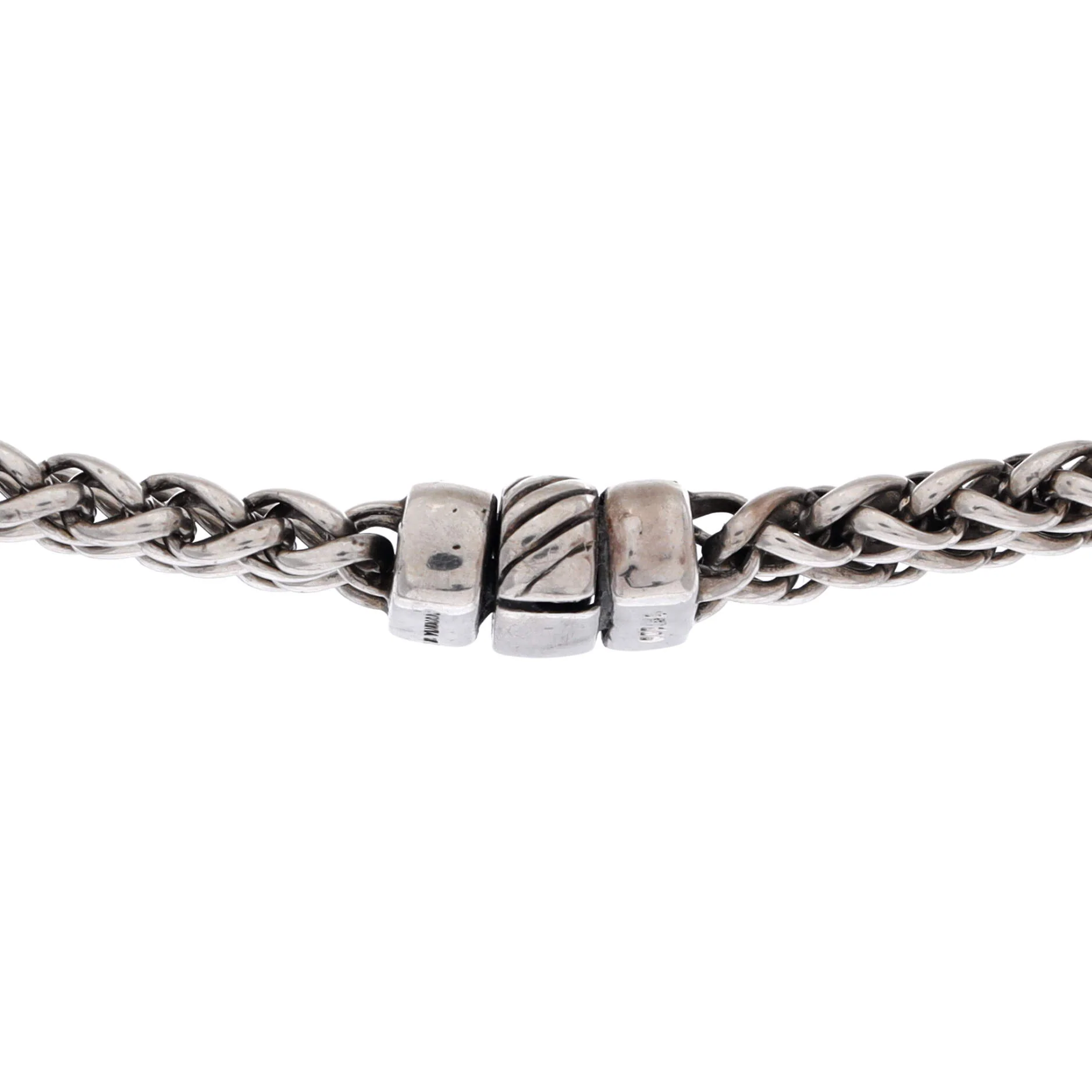 Double Wheat Chain Necklace Sterling Silver with Diamonds - Image 3