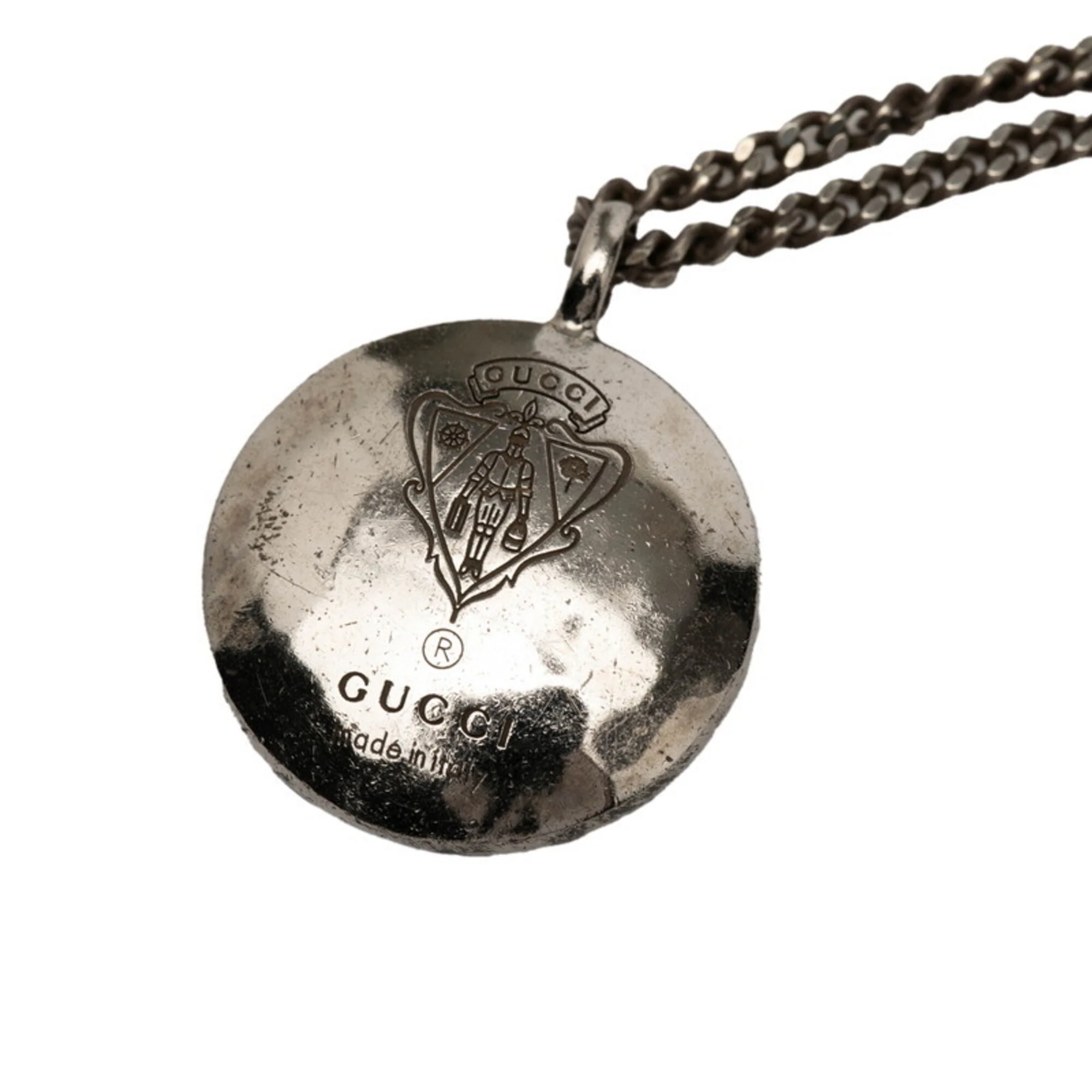 Crest Round Coin Chain Pendant Necklace Sterling Silver