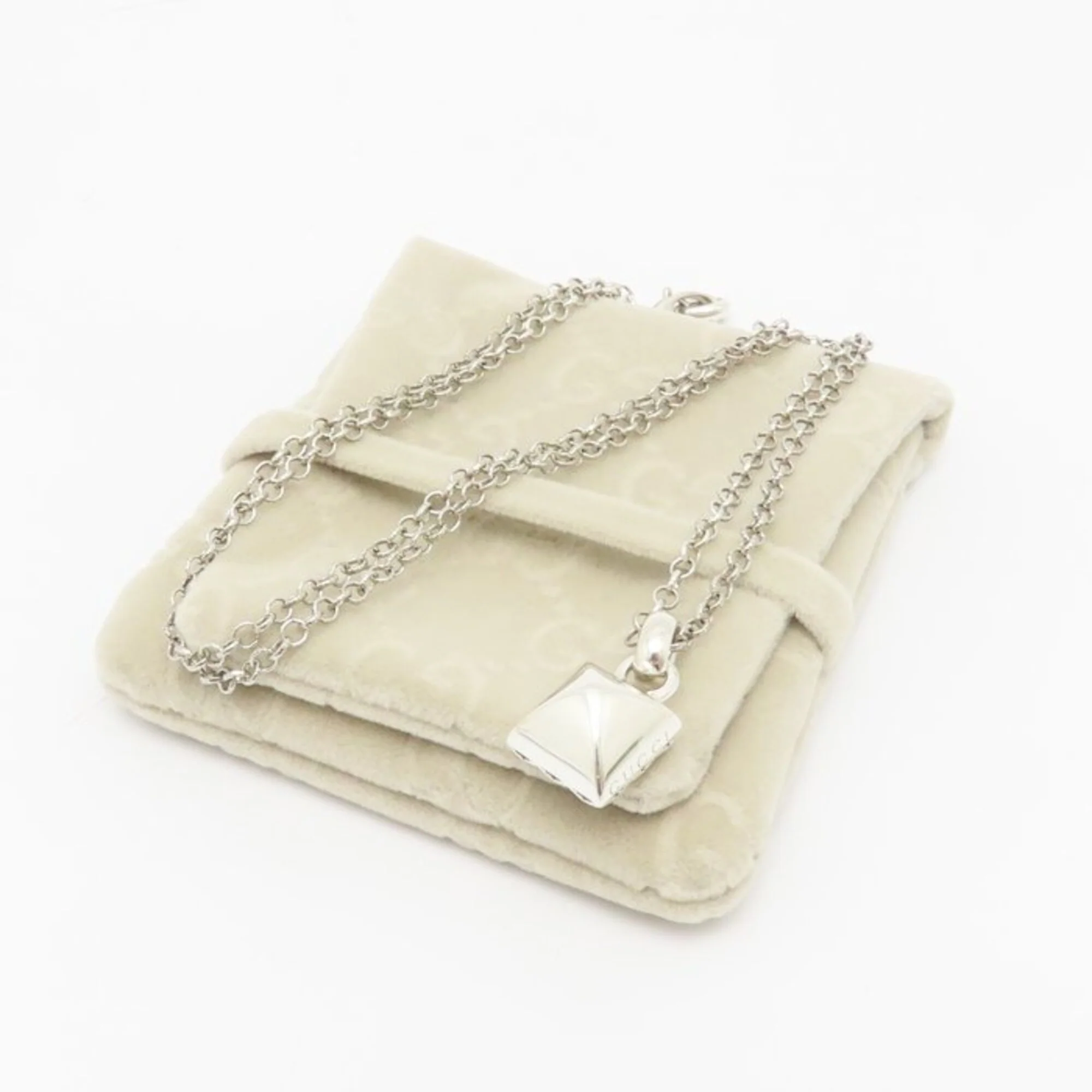 Diamante Pyramid Stud Pendant Necklace Sterling Silver - Image 2