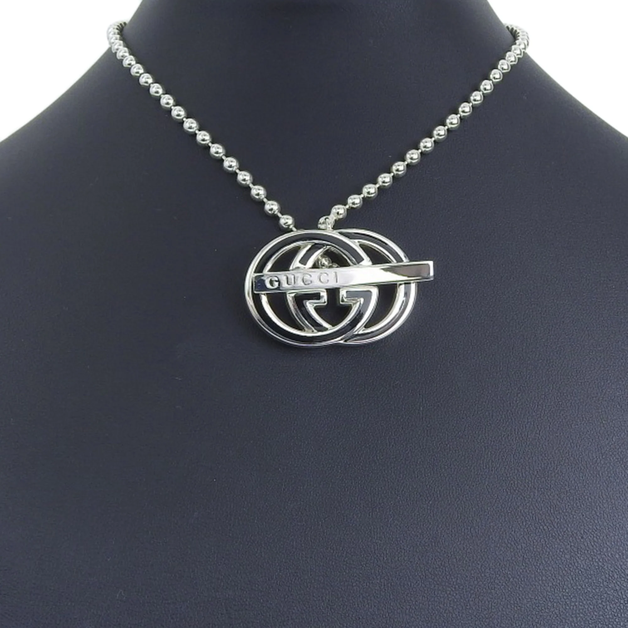 Interlocking Pendant Necklace Sterling Silver Ball Chain - Image 2