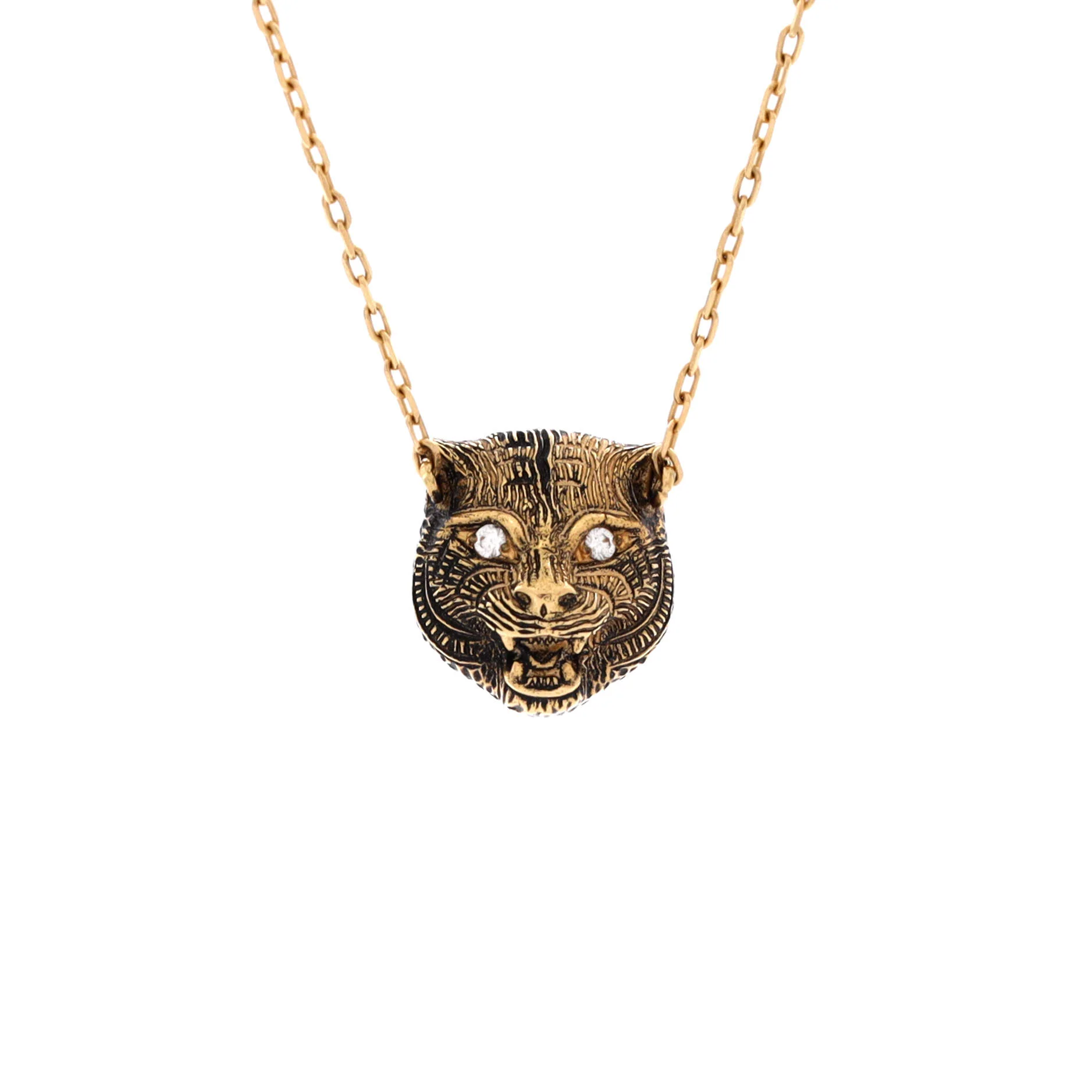Le Marche Des Merveilles Feline Head Pendant Necklace 18k Yellow Gold with Pink Opal and Diamond - Image 5