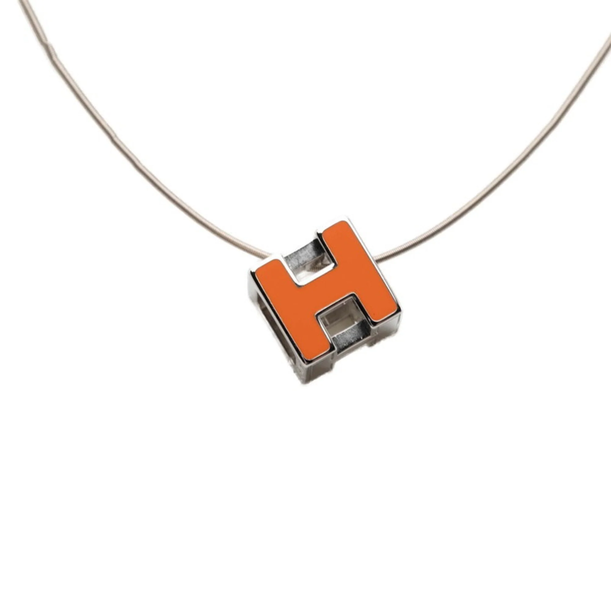 Cage D'H Chain H-Cube Pendant Necklace Metal Orange Silver