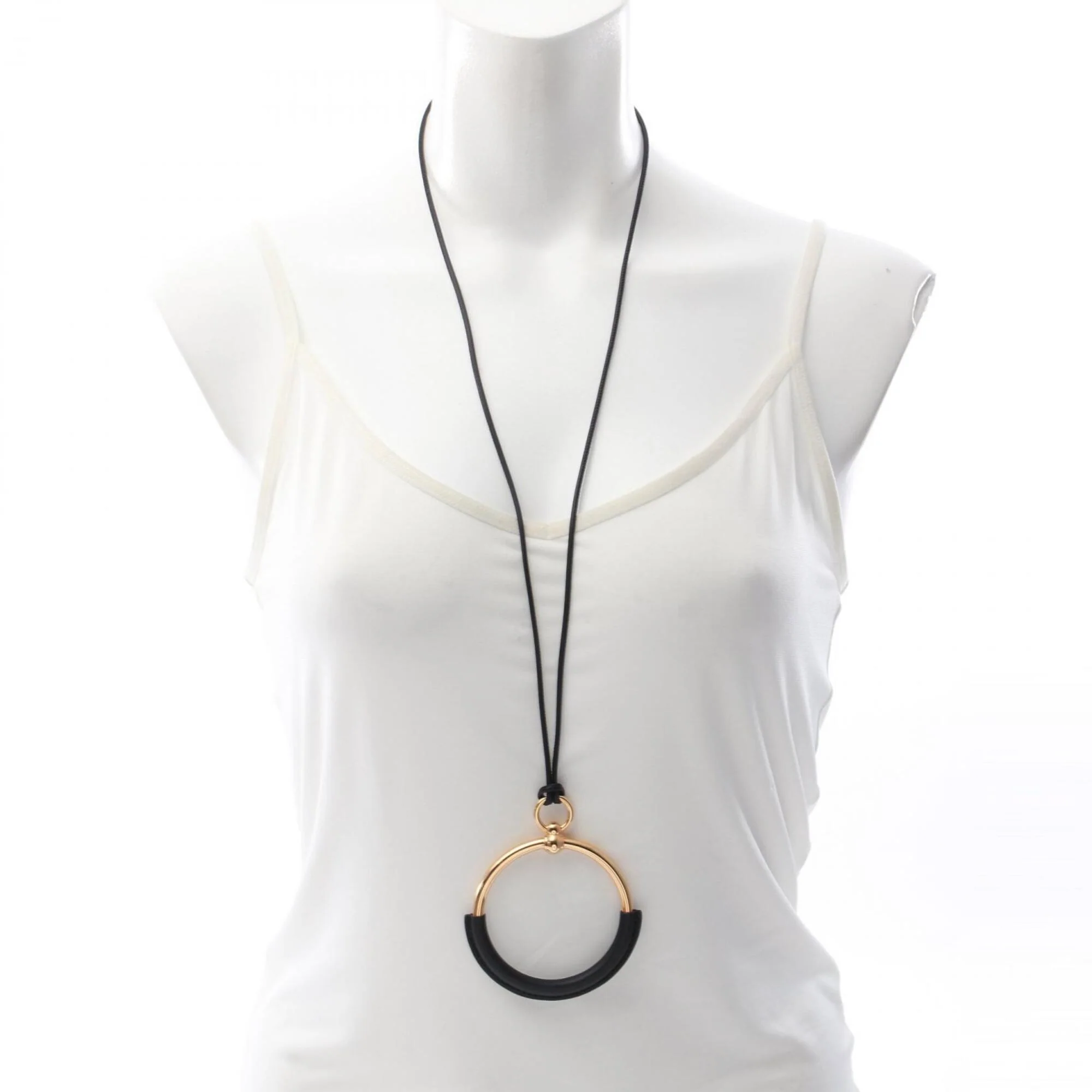 Loop Grand Pendant Necklace Gold and Leather - Image 4