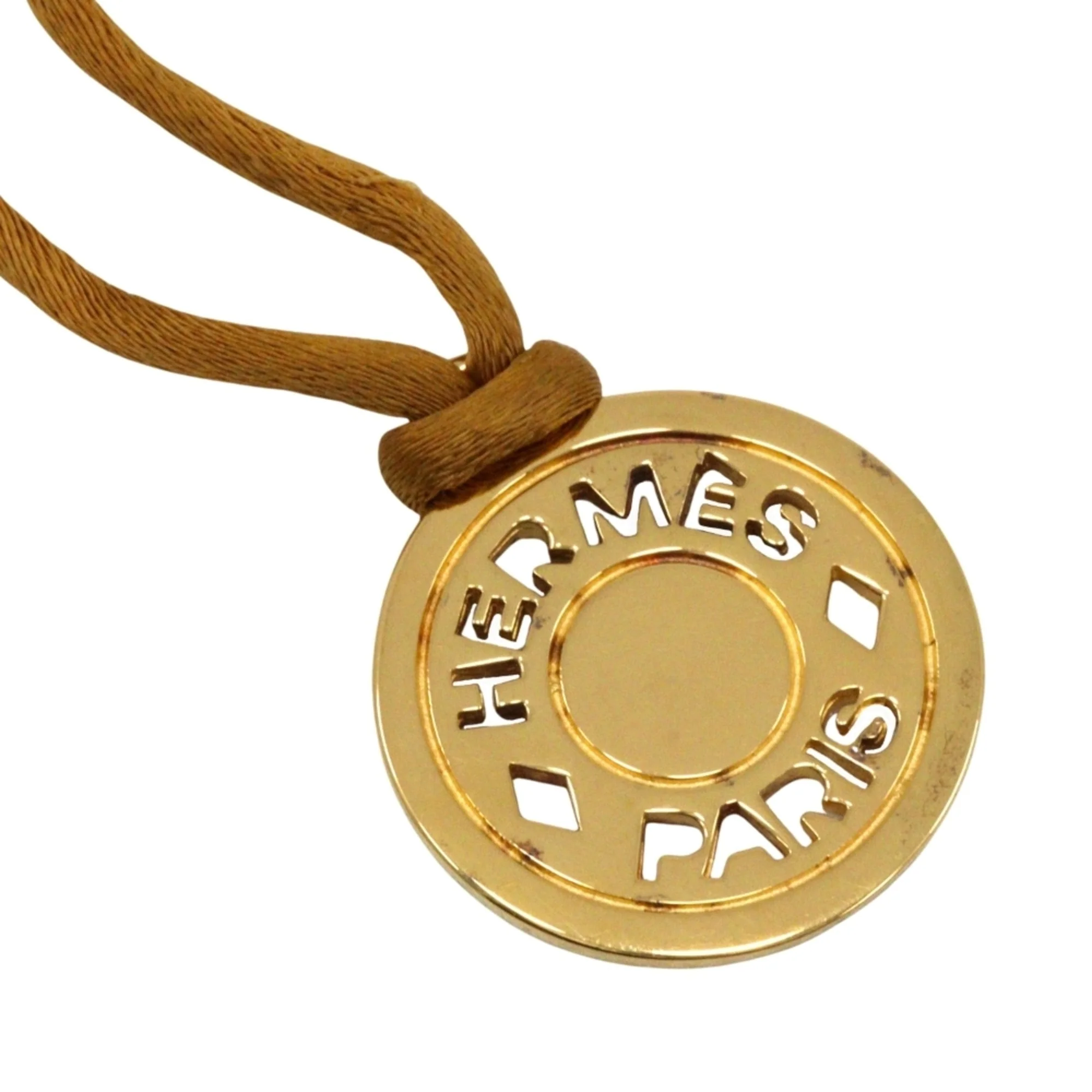 Sellier Pendant Necklace Gold and Leather