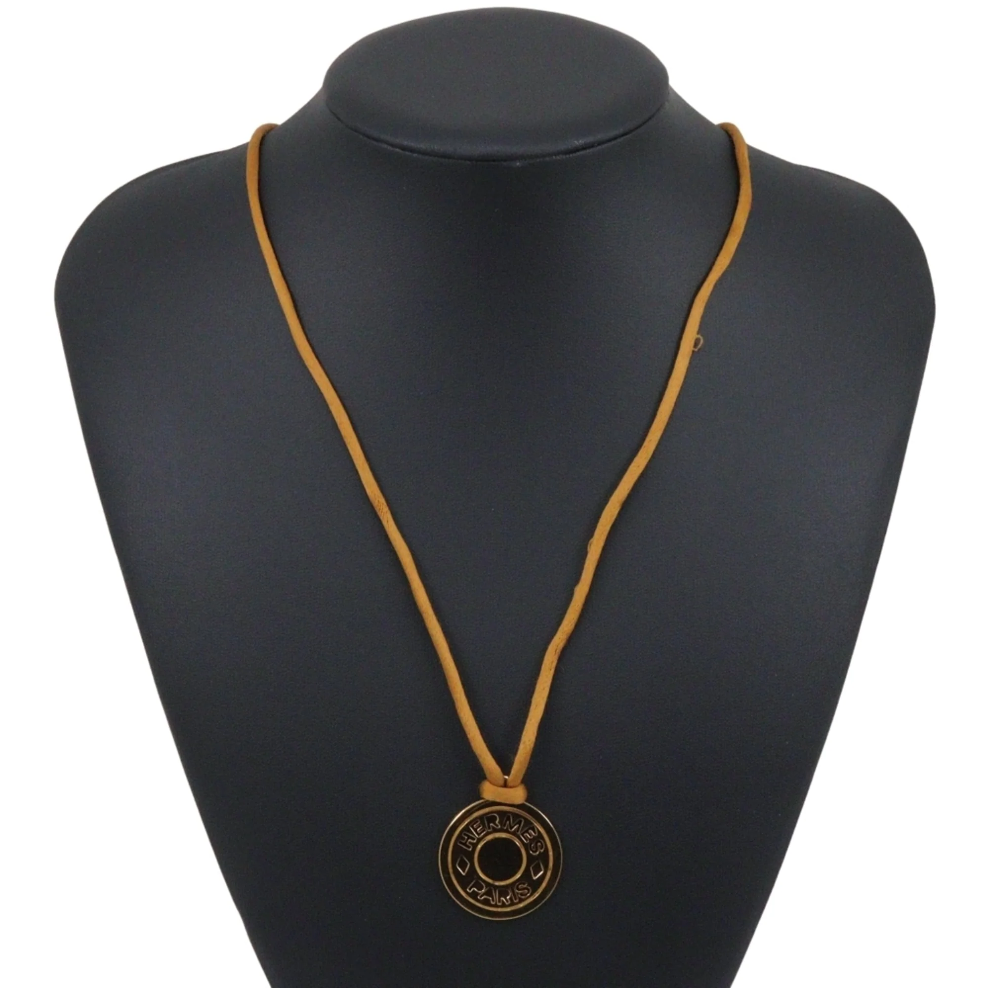 Sellier Pendant Necklace Gold and Leather - Image 2
