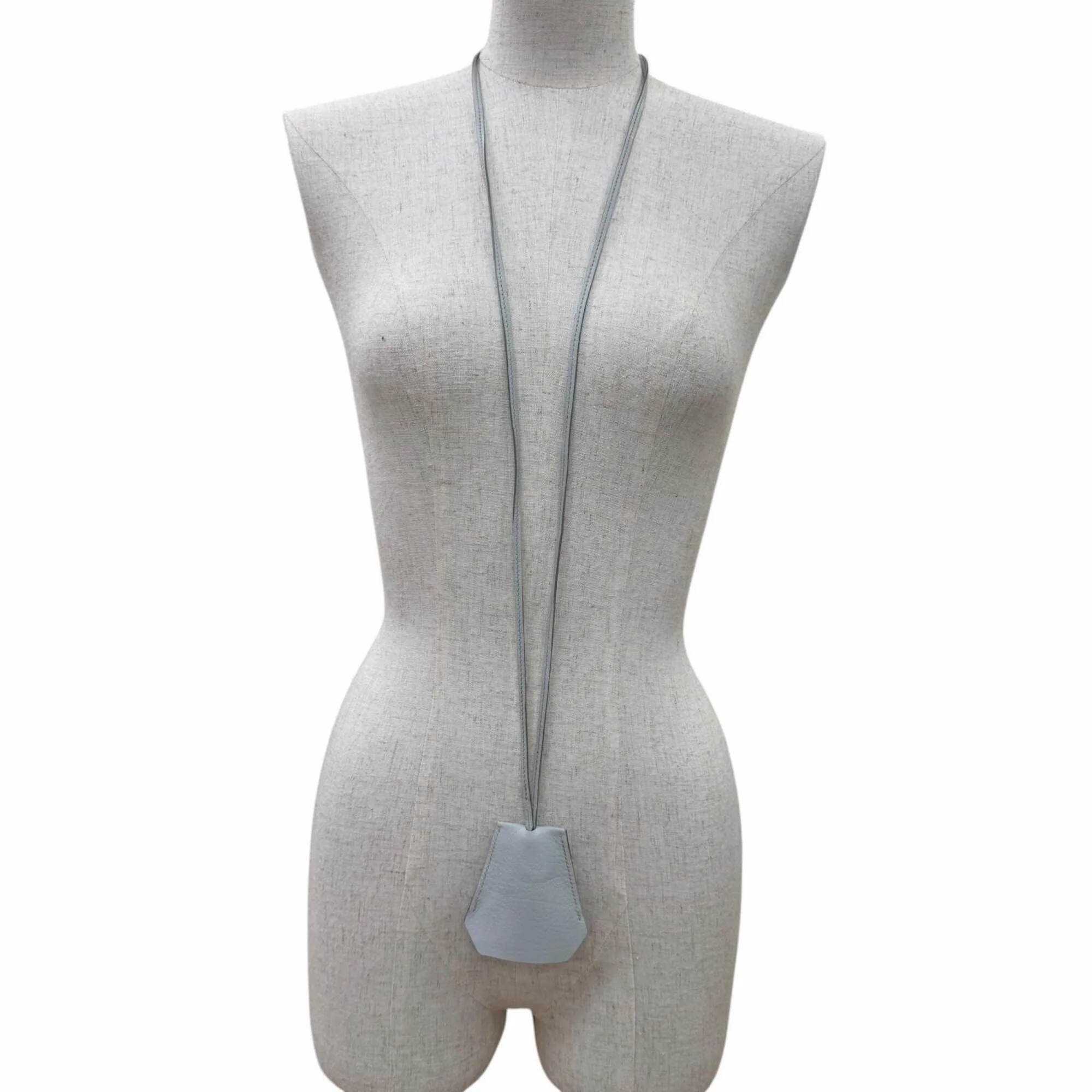 Vintage Pendant Necklace Leather Light Blue - Image 4