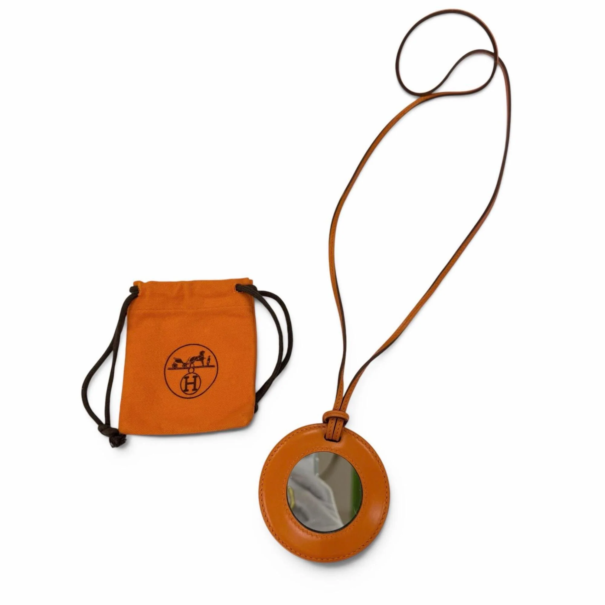 Vintage Pendant Necklace Leather Orange - Image 2