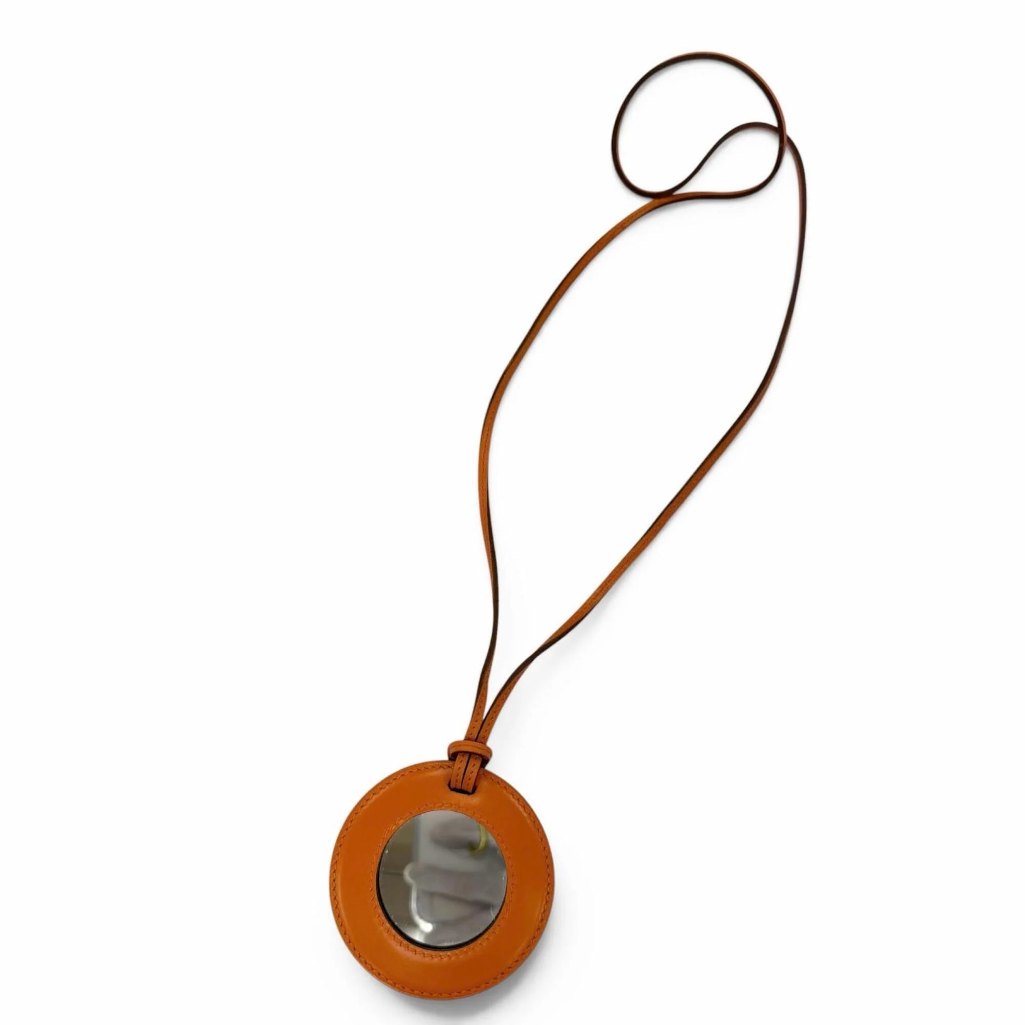 Vintage Pendant Necklace Leather Orange - Image 3