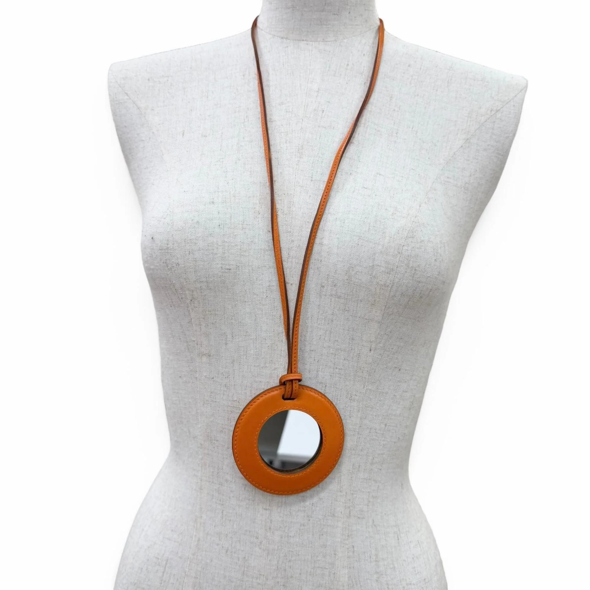Vintage Pendant Necklace Leather Orange - Image 4