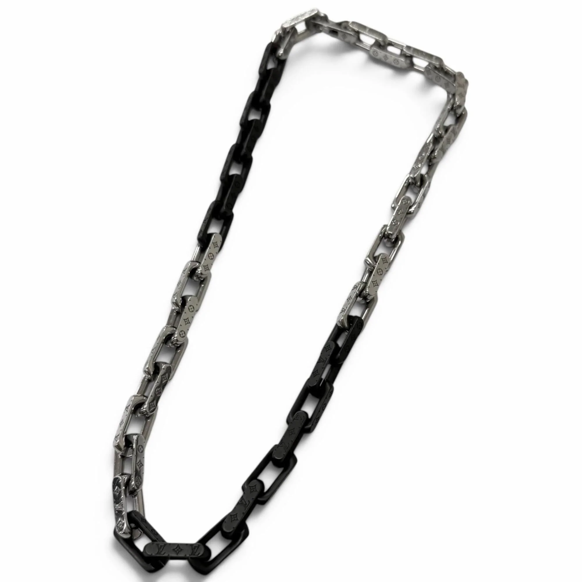 Monogram Chain Pendant Necklace Black and Silver - Image 3