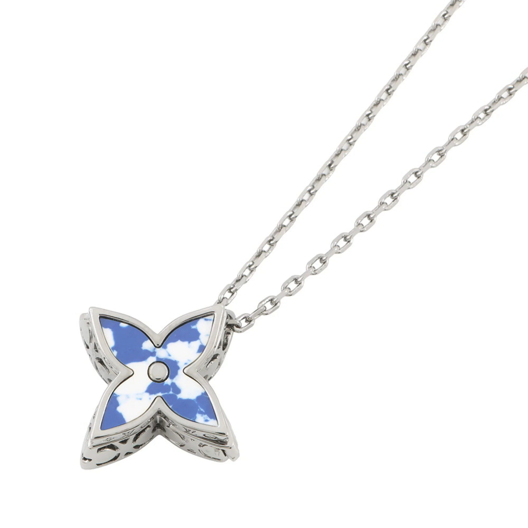 Pendant Necklace Metal Blue Gunmetal White