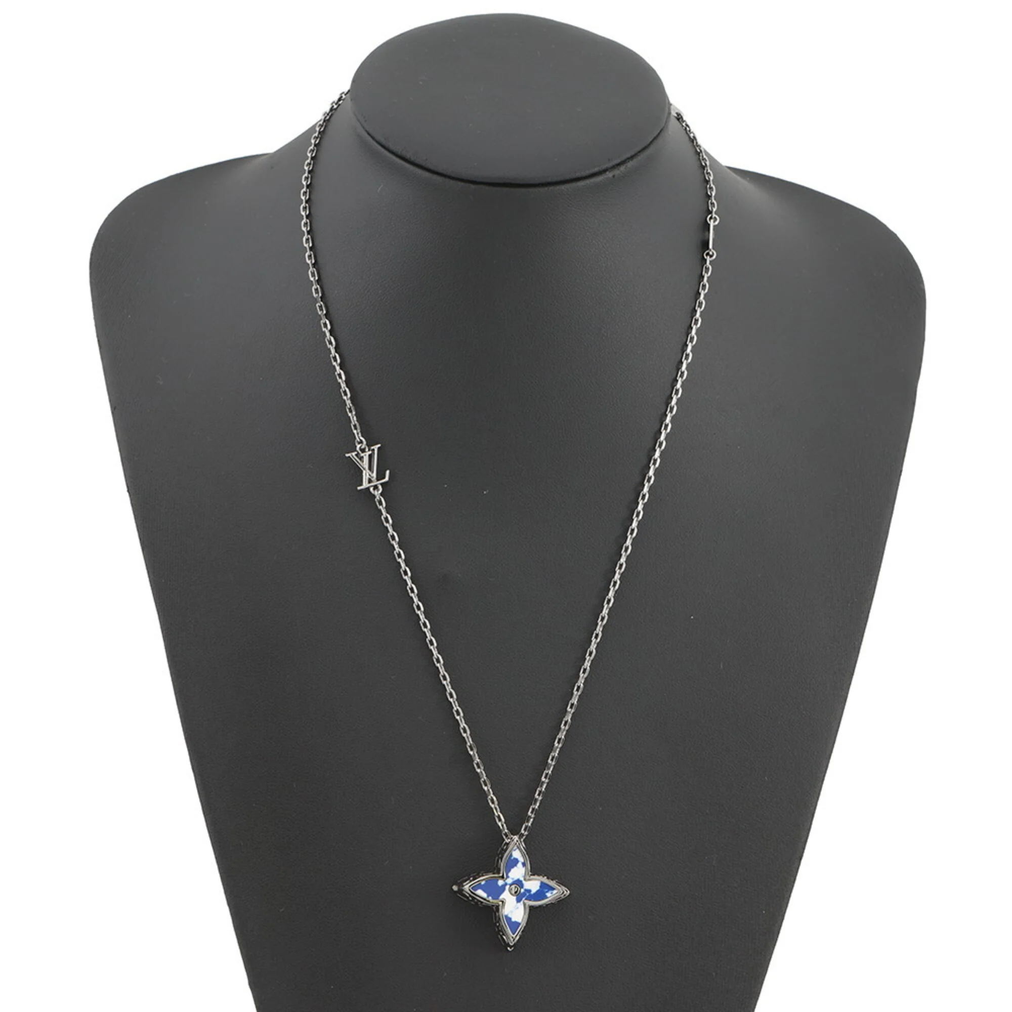 Pendant Necklace Metal Blue Gunmetal White - Image 4