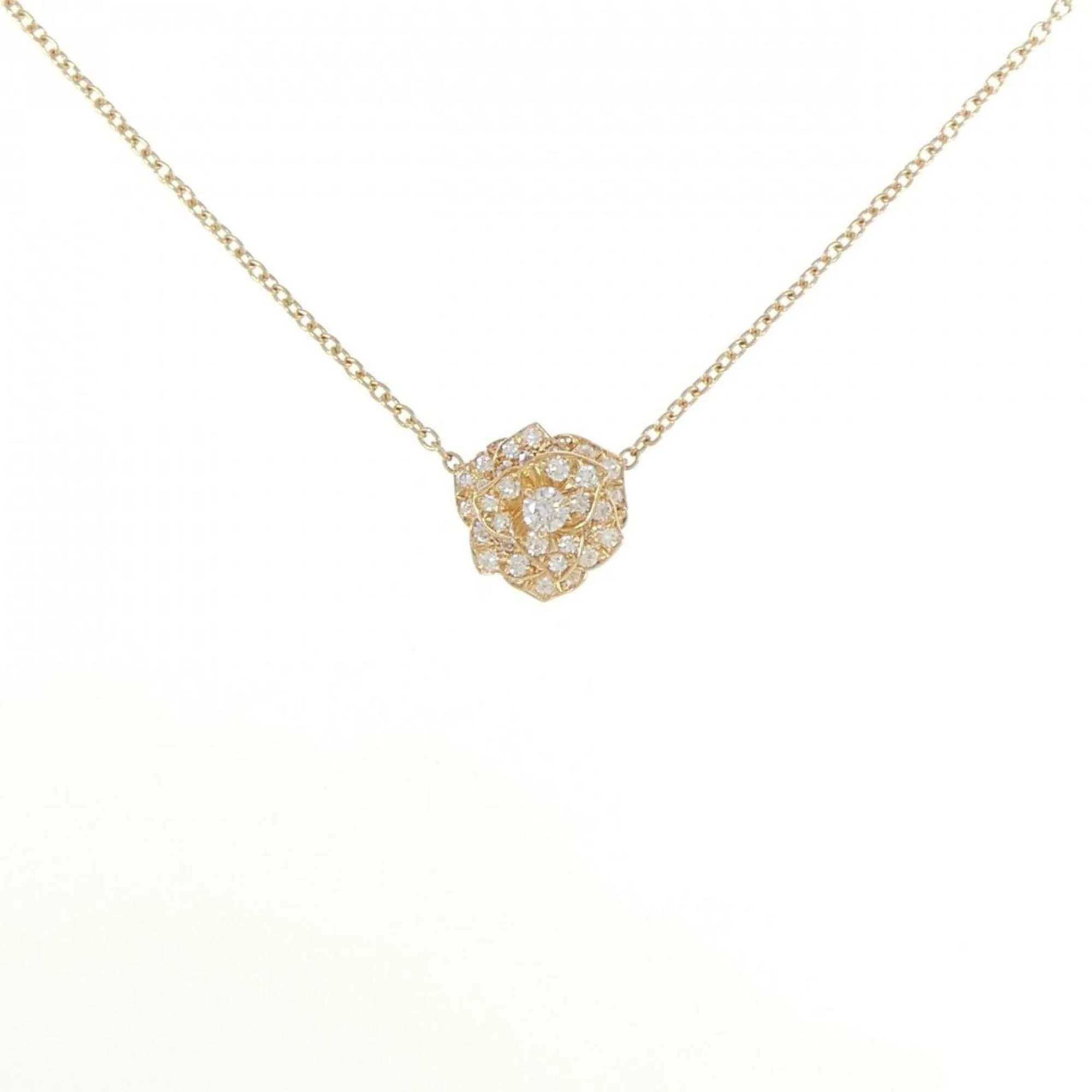 Rose Pendant Necklace 18K Yellow Gold with Diamond